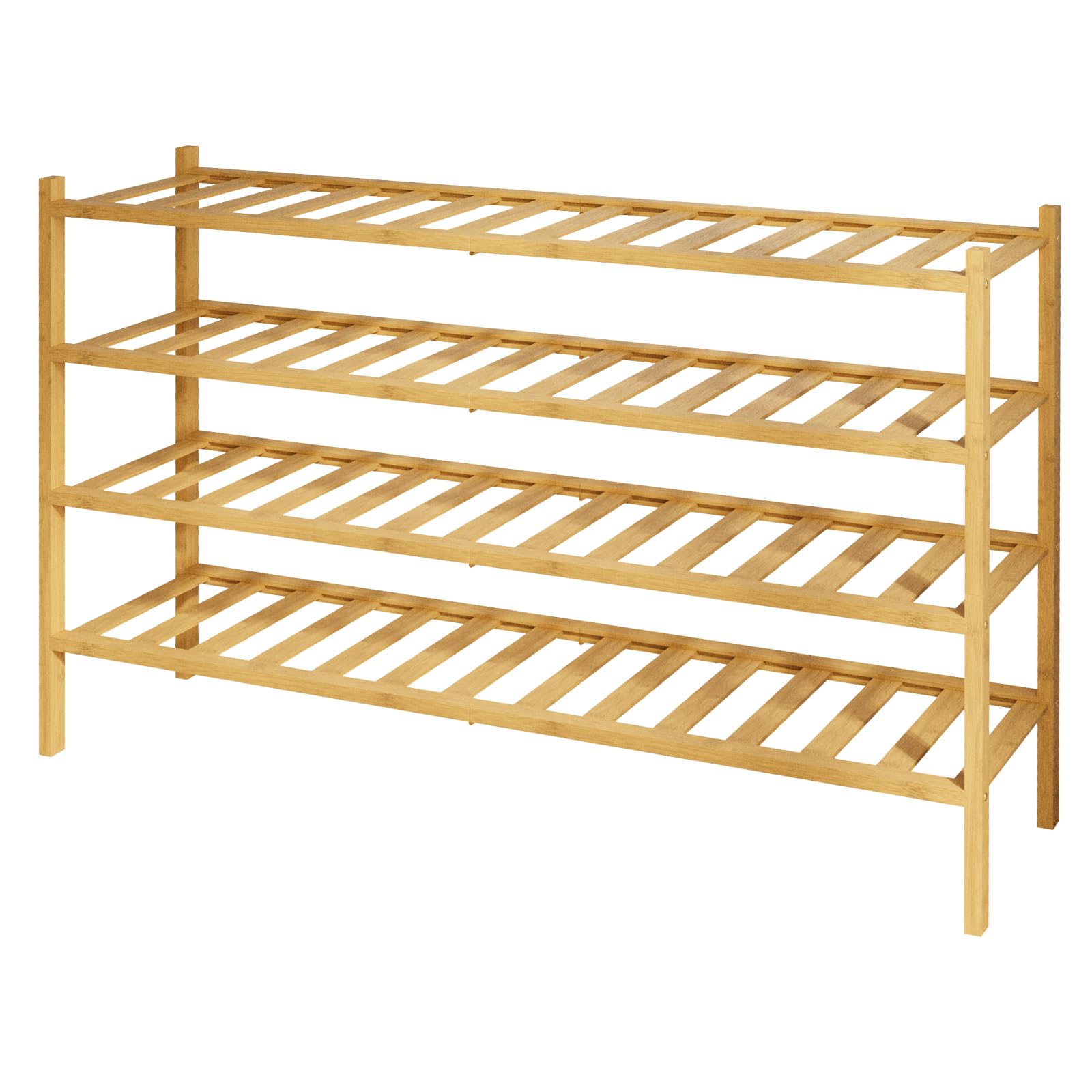 Kitsure Bamboo Wooden Shoe Rack for Closet - Stackable Shoe Organizer with Modular Structure, Space-Saving Shoe Shelf for Entryway, Living Room, Bedroom, 26.8" x 11" x 18.9", Natural