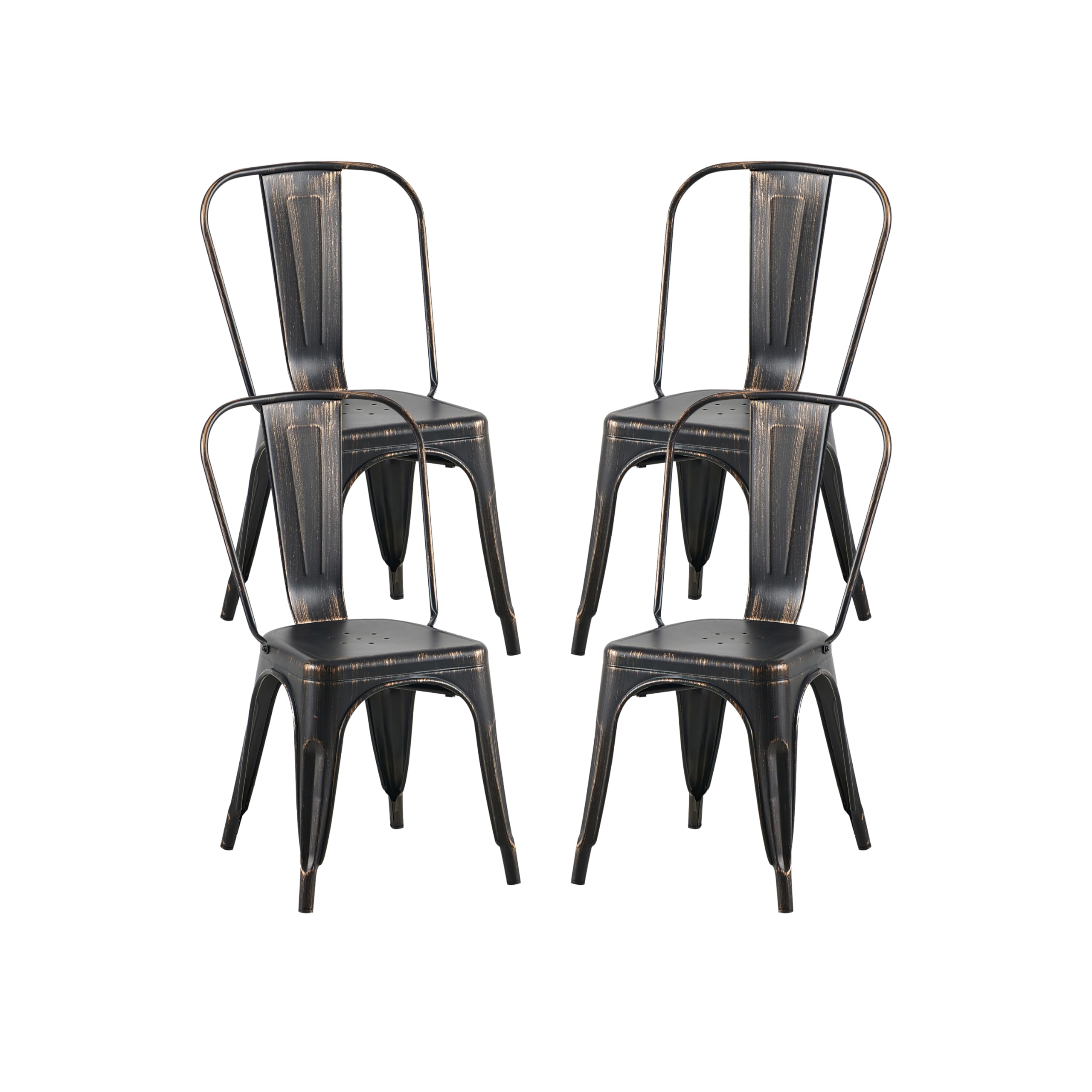 AC Pacific 18 Inch Seat Height Industrial Metal Dining Chairs, Stackable Kitchen or Bar Seat, Durable Modern Design, Versatile Accent Furniture, Set of 4, Green