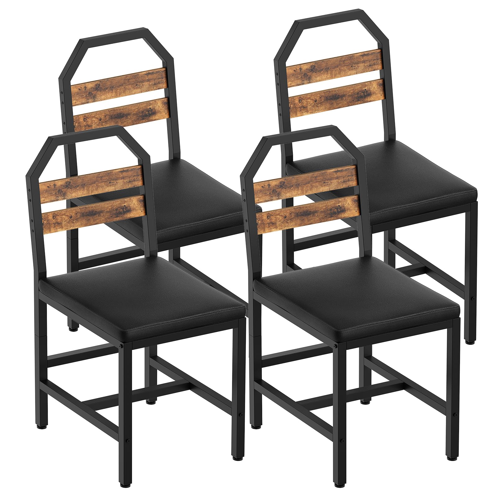 Dining Chairs, Kitchen Chairs with Back Support, Upholstered Seat and Metal Legs, for Kitchen, Living Room, Rustic Brown and Black CY02L4BR