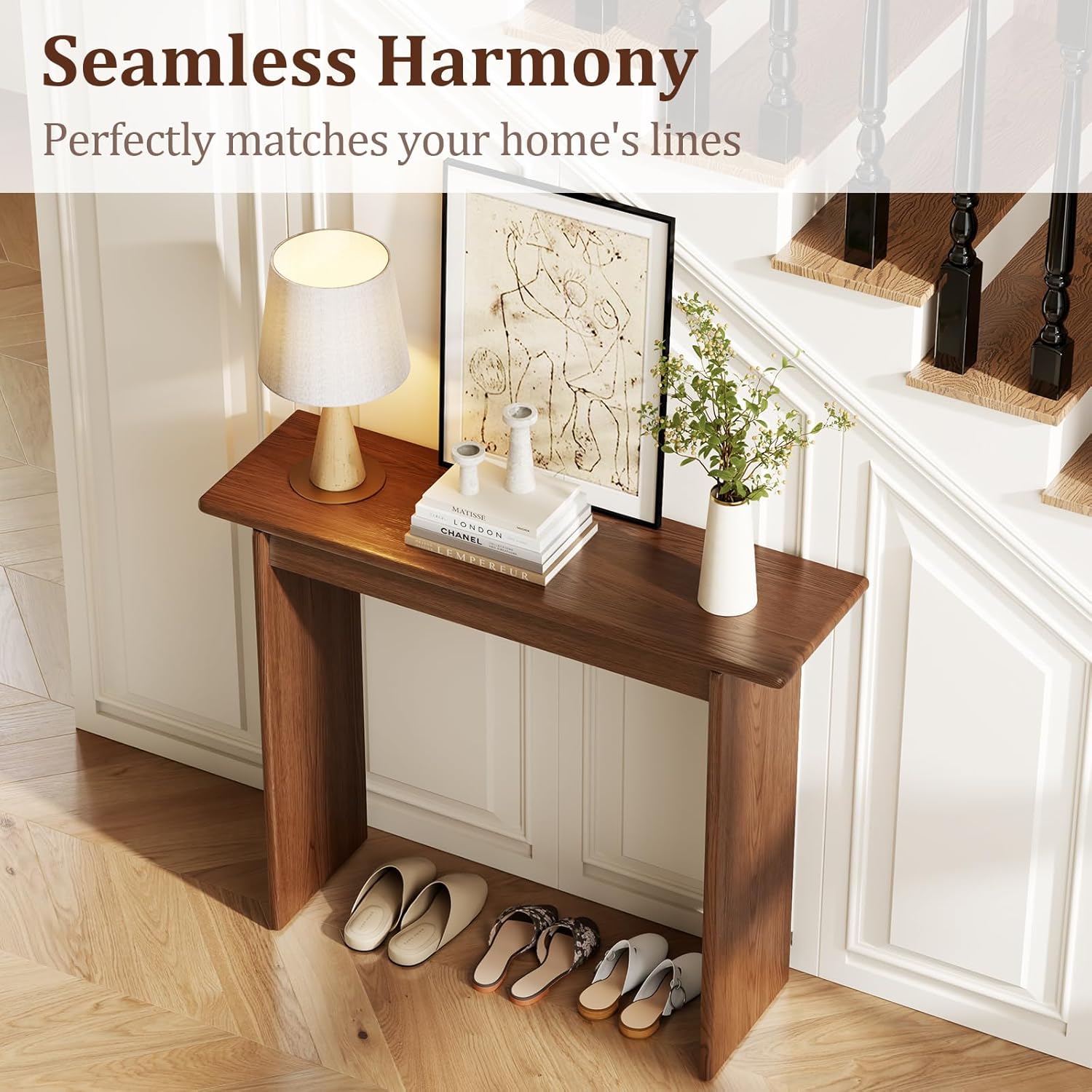 AQIMUELE Walnut Console Table Thin Rubberwood Minimalist Mid-Century Style | Stable and Sturdy 39.4" W x 11.8" D x 31.5" H for Entryway/Sofa Back
