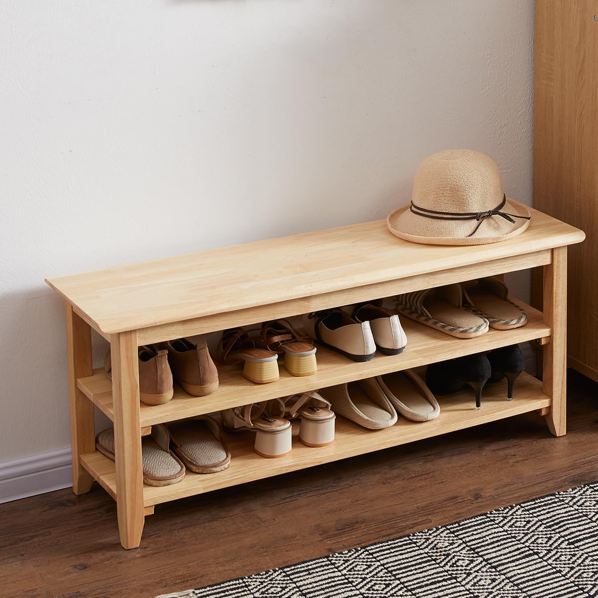 XKZG Storage Bench Wooden Shoe Rack Bench Rustic Solid Wood Entryway Bench (Brown,31.5")