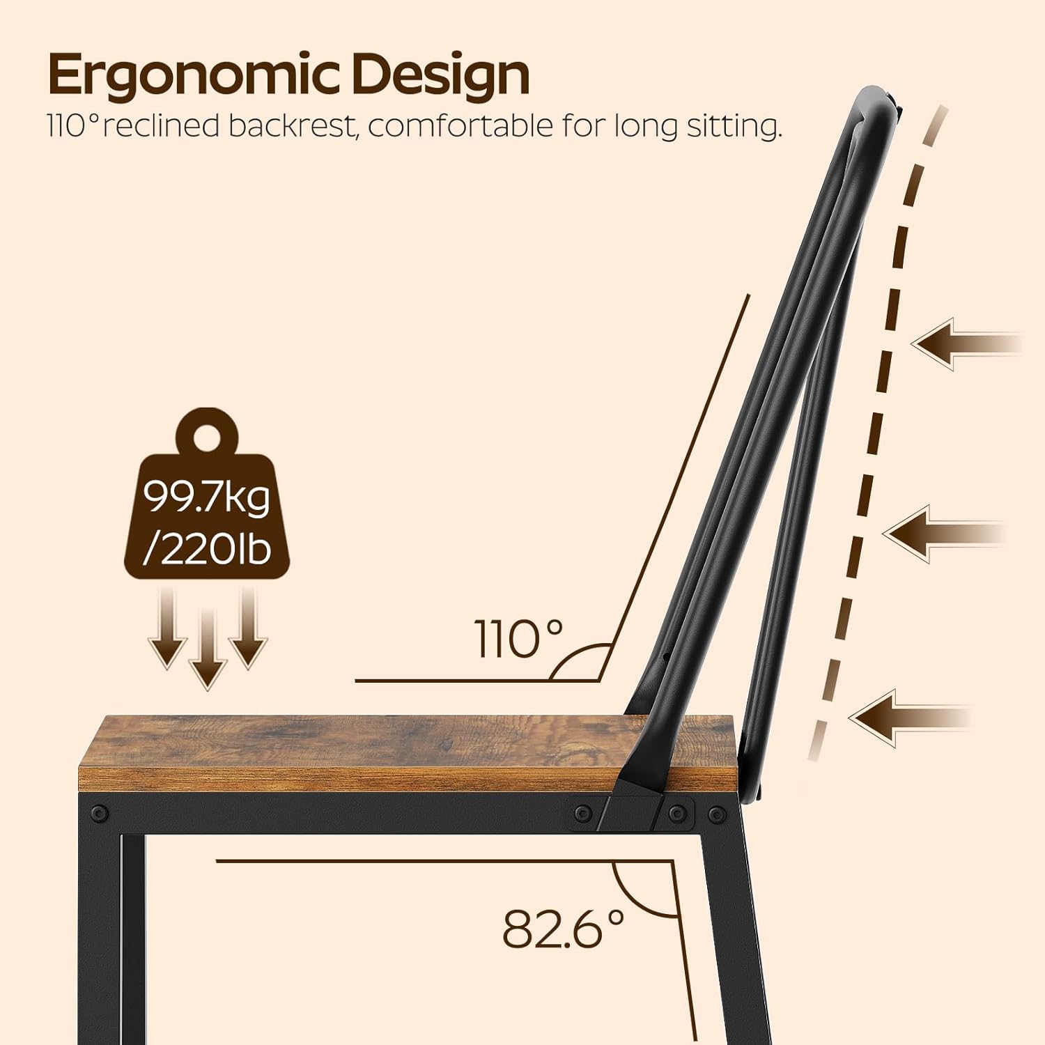 Dining Chairs Set of 4, Wooden Kitchen Chairs, Farmhouse Dining Chairs with Back Support, for Living Room, Kitchen, Rustic Brown and Black CY01L4BRN1