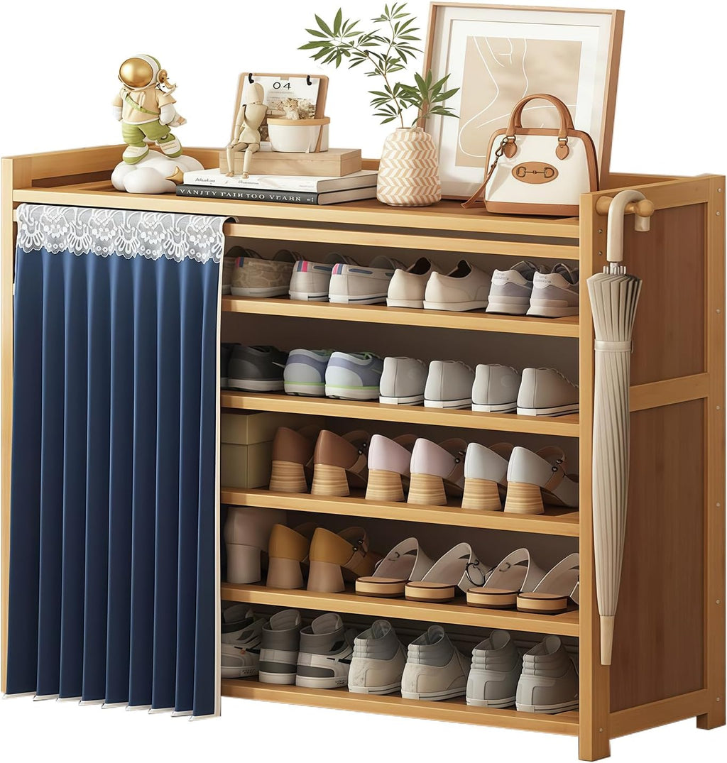 6-Tier Free Standing Shoe Racks, Bamboo Wood Shoe Rack for Entryway & Closet, Holds up to 24 Pairs of Shoes
