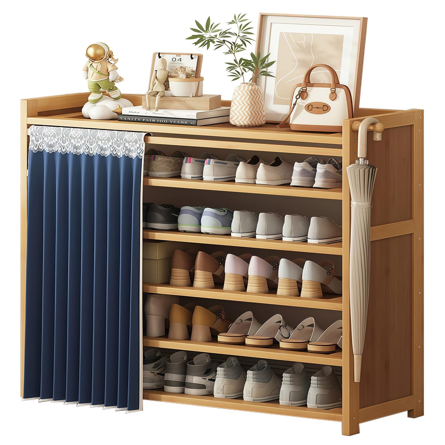 6-Tier Free Standing Shoe Racks, Bamboo Wood Shoe Rack for Entryway & Closet, Holds up to 24 Pairs of Shoes