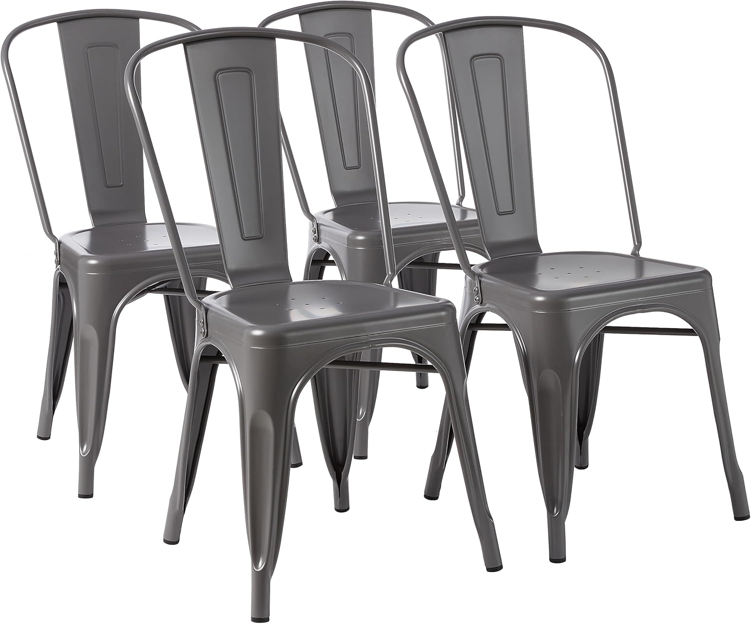 Amazon Basics Metal Dining Chairs, Easy to Assemble, Indoor/Outdoor, Stackable, 330-Pound Capacity, Dark Gray, 4-Pack, 20.1 x 17.1 x 33.5 inches