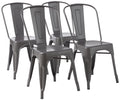 Amazon Basics Metal Dining Chairs, Easy to Assemble, Indoor/Outdoor, Stackable, 330-Pound Capacity, Dark Gray, 4-Pack, 20.1 x 17.1 x 33.5 inches