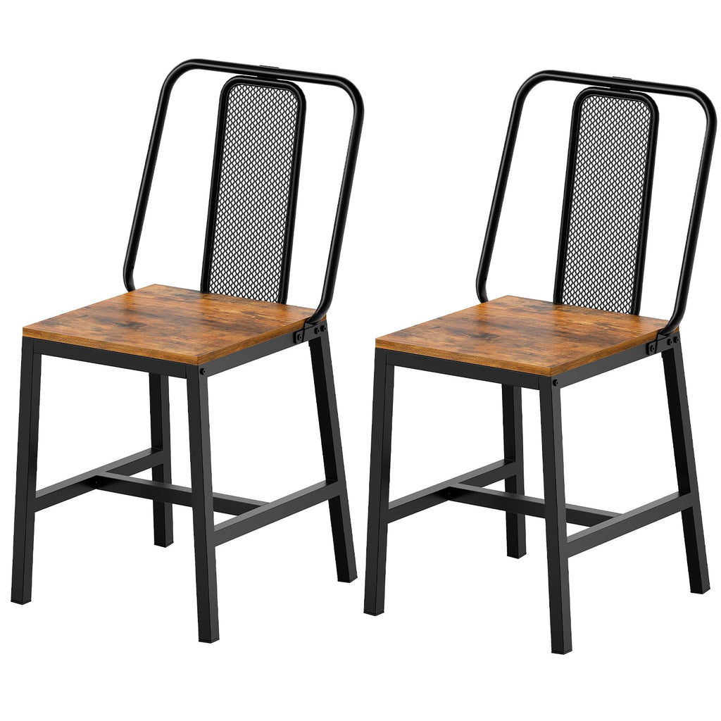 Dining Chairs Set of 4, Wooden Kitchen Chairs, Farmhouse Dining Chairs with Back Support, for Living Room, Kitchen, Rustic Brown and Black CY01L4BRN1