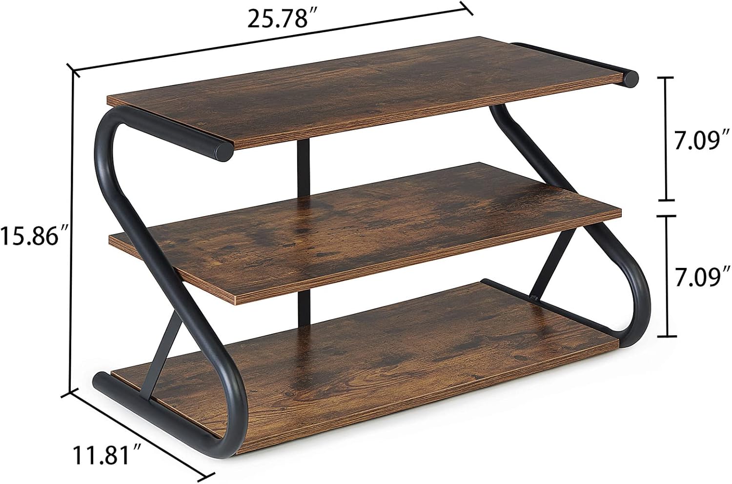3-Tier Shoe Rack, Wooden Shoe Storage with S Shape Heavy Duty Metal Free Standing, Shoe Organizer Shelf for Entryway, Living Room, Closet, Bedroom (Rustic)