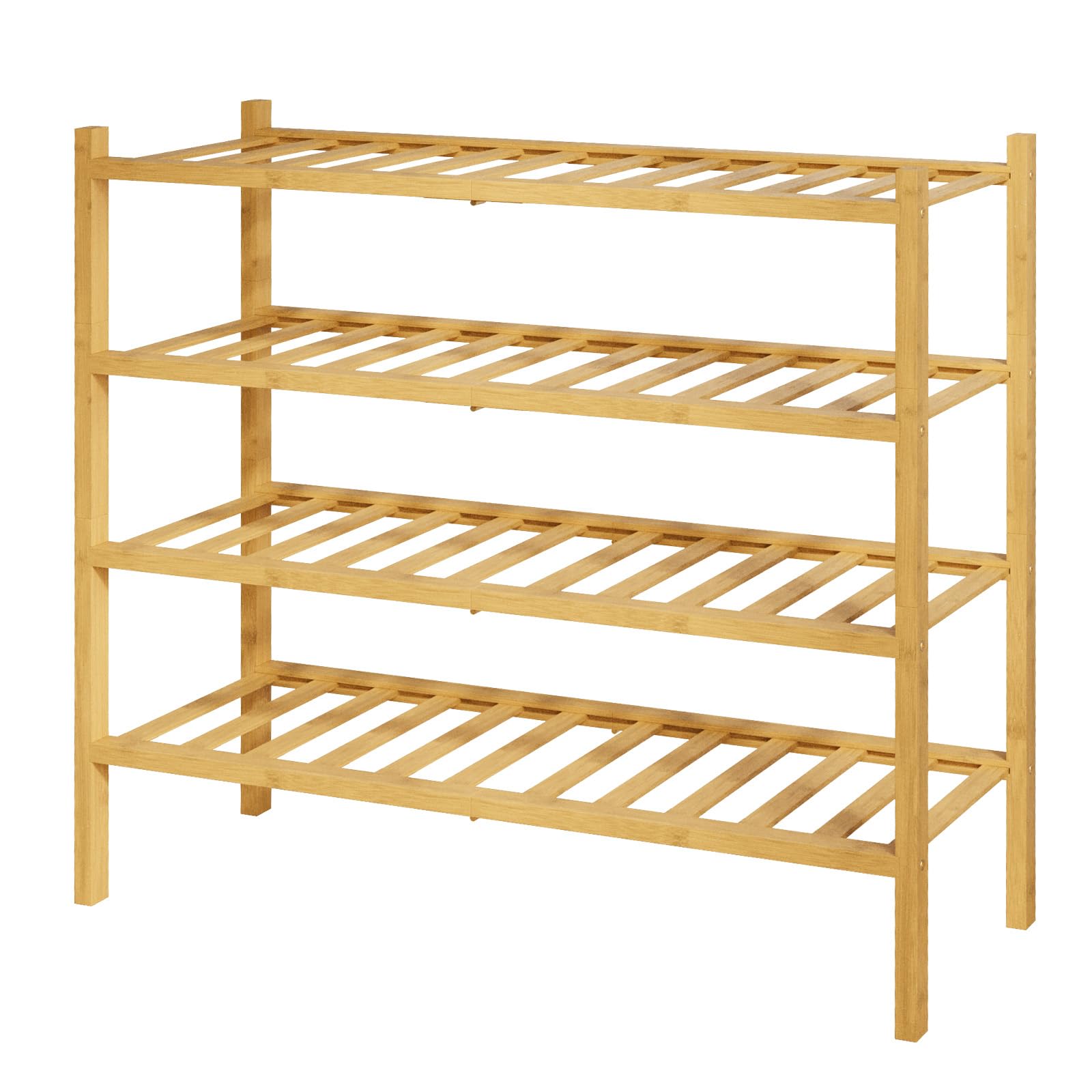 Kitsure Bamboo Wooden Shoe Rack for Closet - Stackable Shoe Organizer with Modular Structure, Space-Saving Shoe Shelf for Entryway, Living Room, Bedroom, 26.8" x 11" x 18.9", Natural