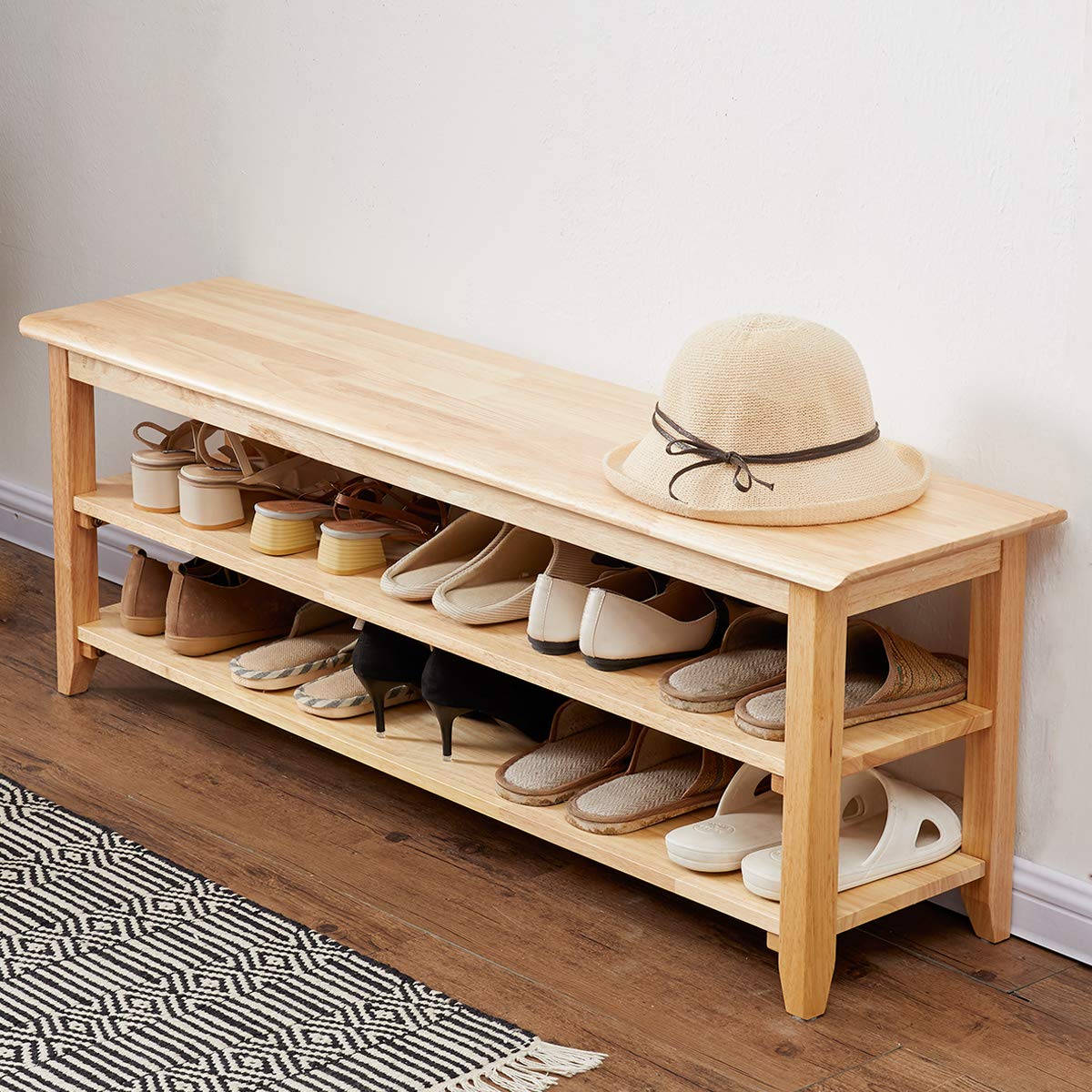 XKZG Storage Bench Wooden Shoe Rack Bench Rustic Solid Wood Entryway Bench (Brown,31.5")