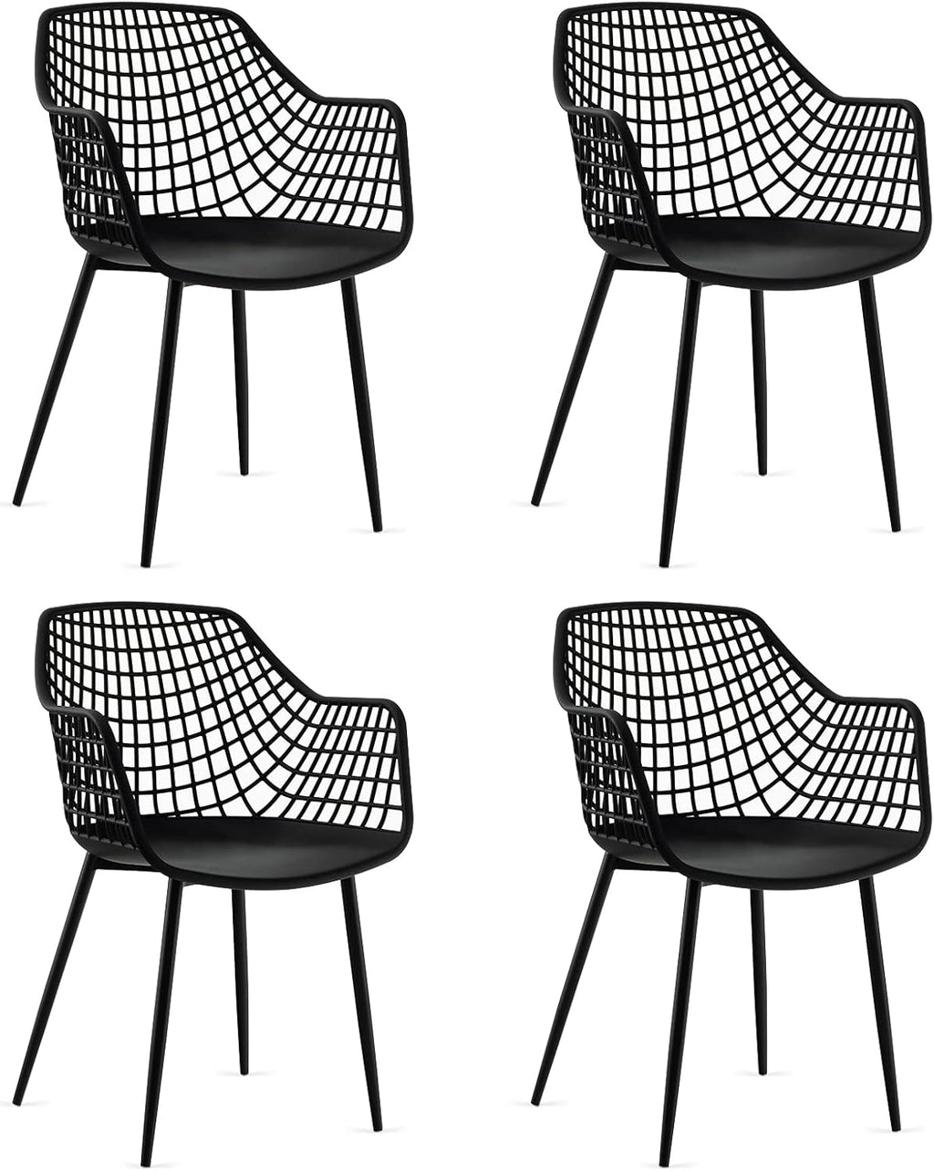 Giantex Modern Dining Chairs Set of 4 - Black Arm Chair with 15" High Backrest, Powder-Coated Metal Legs, Anti-Slip Foot Pads, Max Load 265 lbs, Kitchen Dining Room
