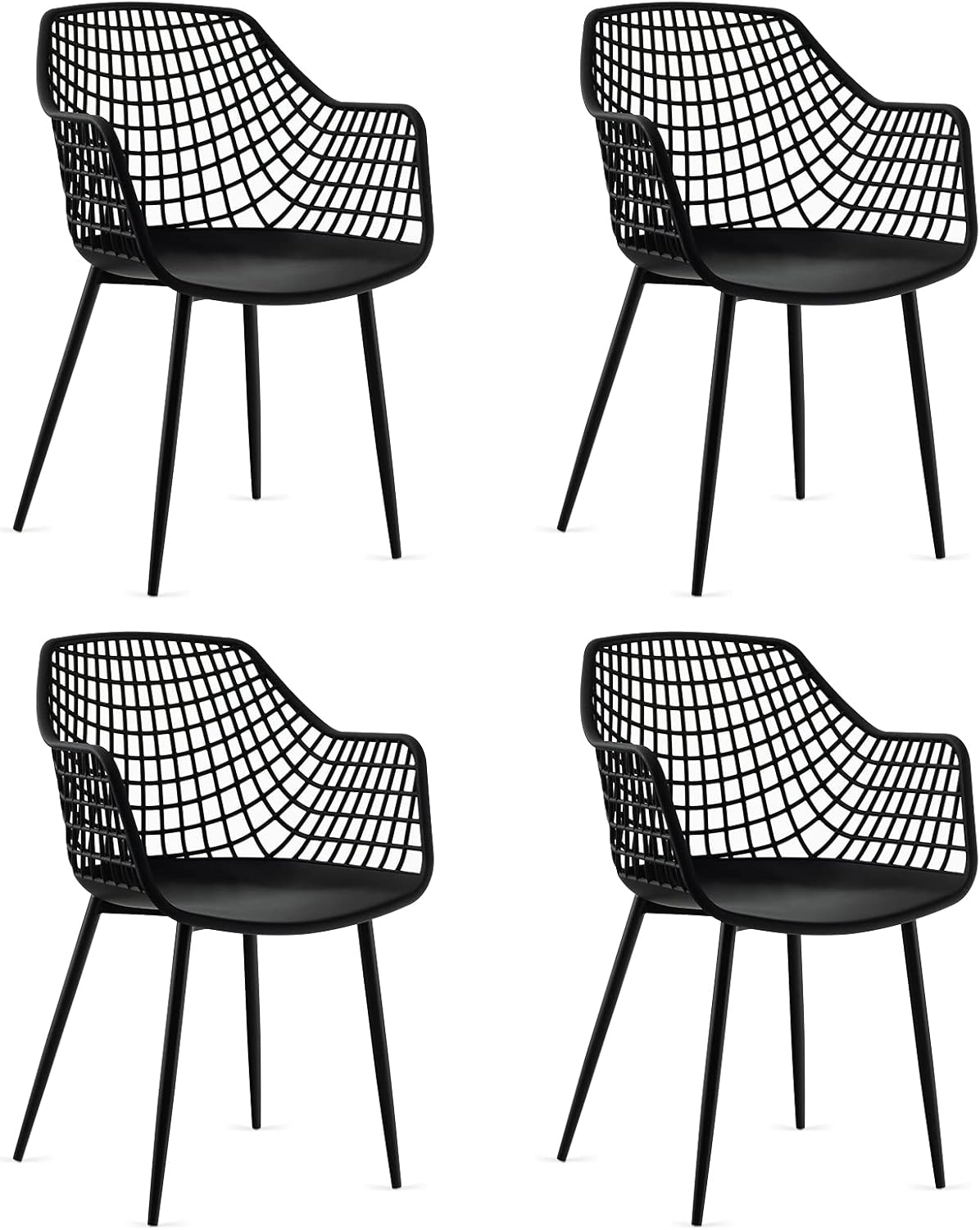 Giantex Modern Dining Chairs Set of 4 - Black Arm Chair with 15" High Backrest, Powder-Coated Metal Legs, Anti-Slip Foot Pads, Max Load 265 lbs, Kitchen Dining Room