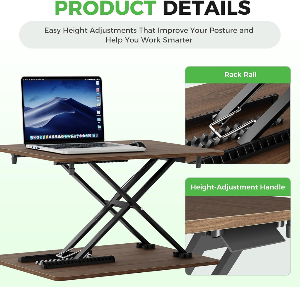 Standing Desk Converter Adjustable Height, 25.16" × 15.75" Height Adjustable Desktop Riser, No Assembly Required, Desktop Workstation for Laptop, Monitor and Office Use (Natural Wood) (Natural)