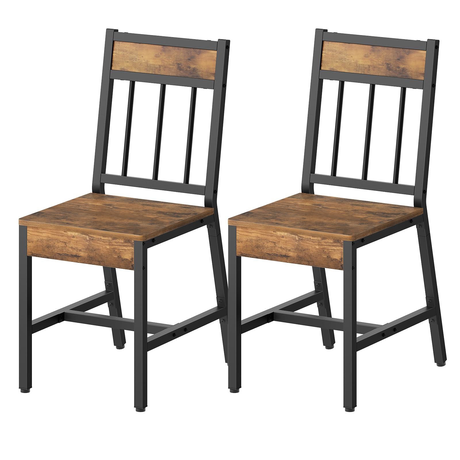 Dining Chairs Set of 4, Industrial Kitchen Chairs with Metal Frame, Slanted Back, Wooden Dining Chair Set, for Kitchen, Living Room, Rustic Brown and Black CY03L4BR