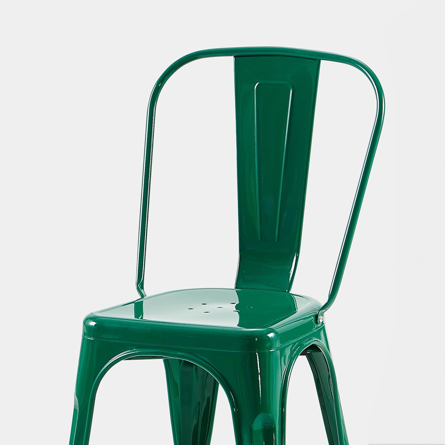 AC Pacific 18 Inch Seat Height Industrial Metal Dining Chairs, Stackable Kitchen or Bar Seat, Durable Modern Design, Versatile Accent Furniture, Set of 4, Green