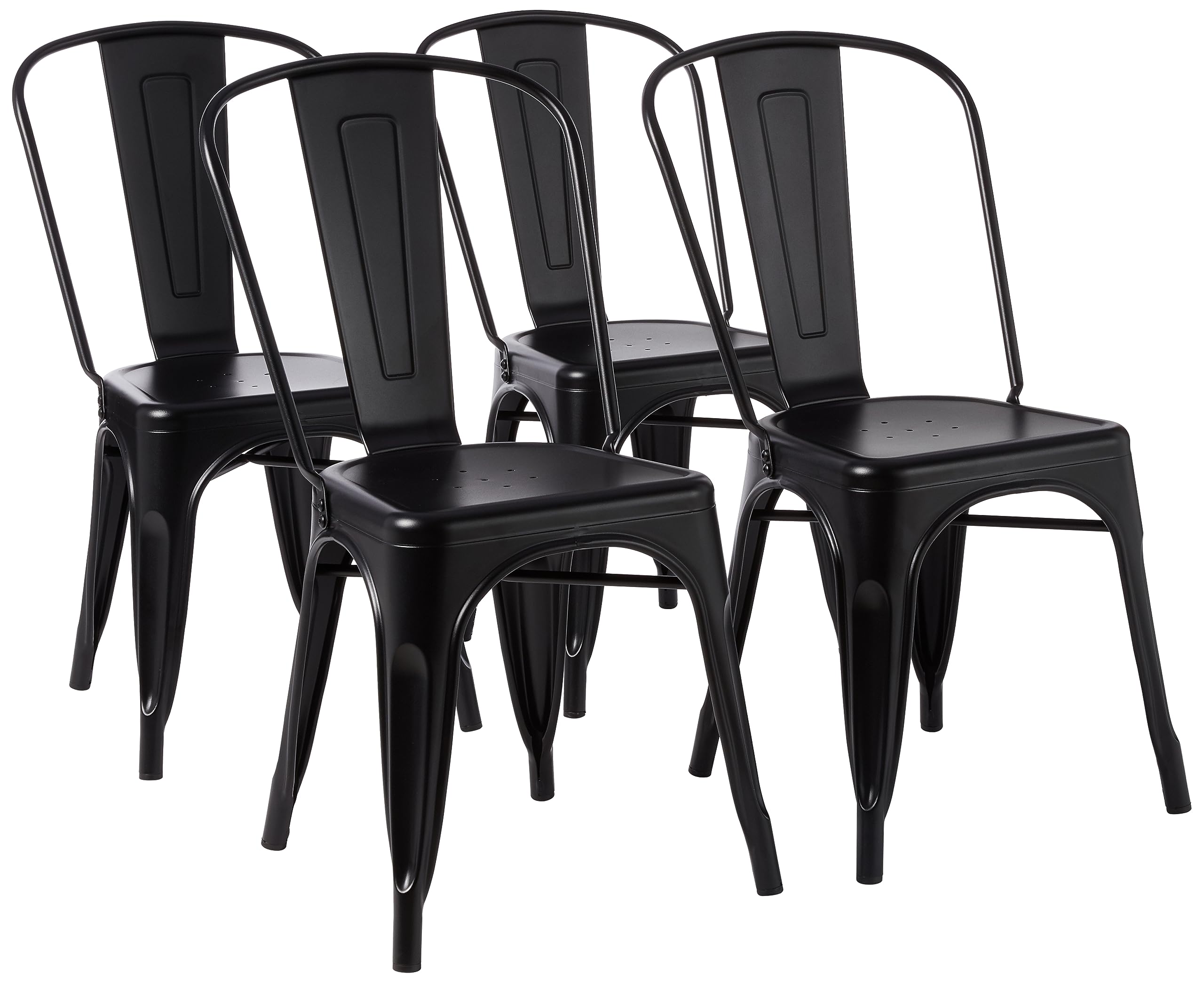 Amazon Basics Metal Dining Chairs, Easy to Assemble, Indoor/Outdoor, Stackable, 330-Pound Capacity, Dark Gray, 4-Pack, 20.1 x 17.1 x 33.5 inches