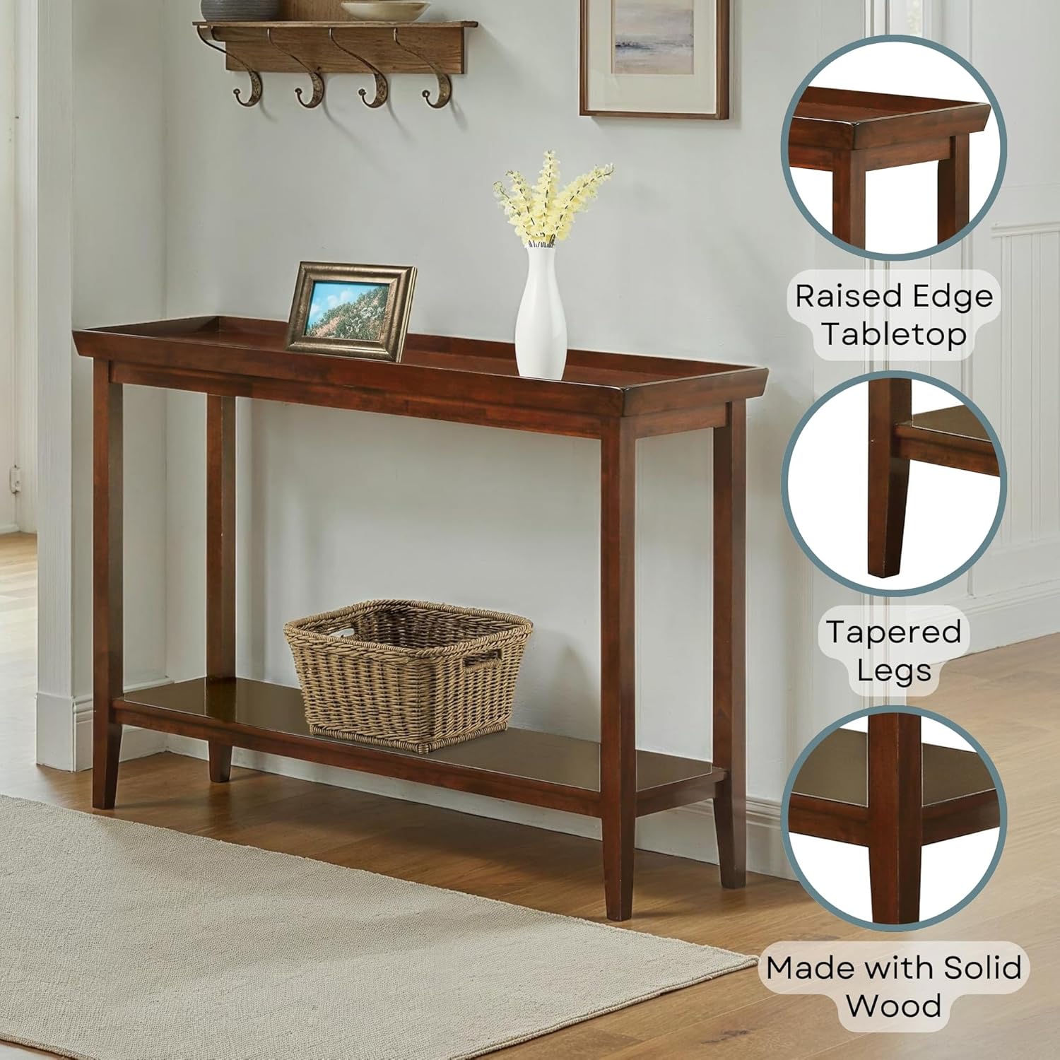Convenience Concepts Ledgewood Console Table 48" - Modern Narrow Sofa Display Accent with Storage Shelf for Transitional, Traditional Living Room, Entryway, Hallway, or Bedroom, Espresso