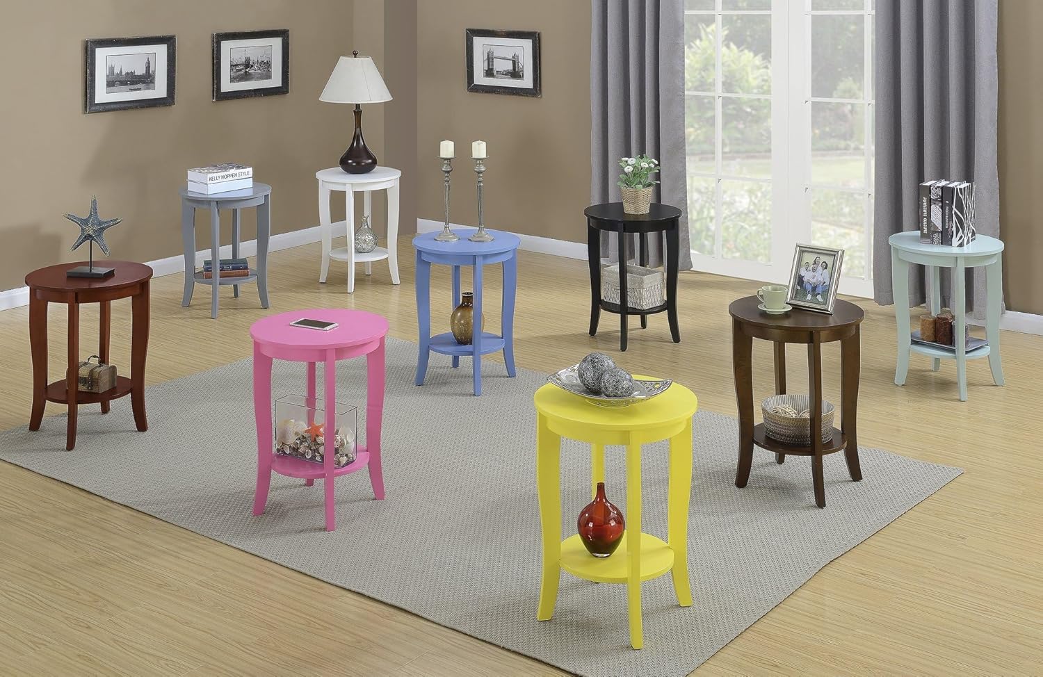 Convenience Concepts American Heritage Round End Table with Shelf, Mahogany