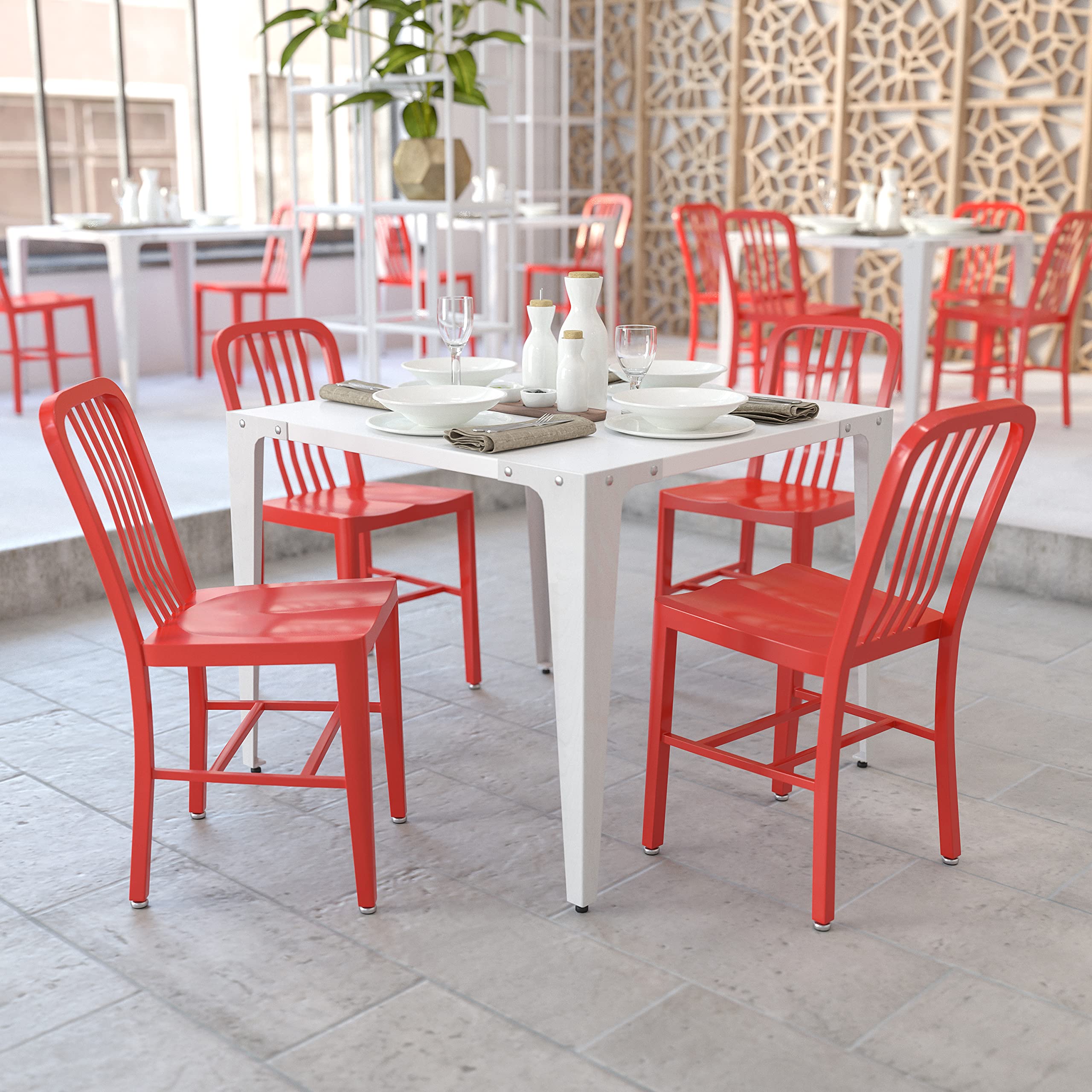 Flash Furniture Gael Indoor/Outdoor Modern Metal Dining Chairs, Commercial-Grade Galvanized Steel Restaurant Chairs, Set of 2, Silver