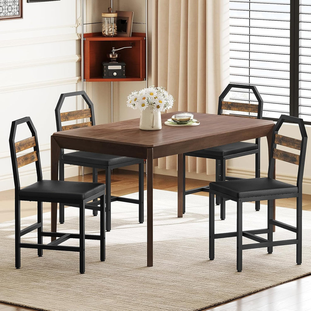 Dining Chairs, Kitchen Chairs with Back Support, Upholstered Seat and Metal Legs, for Kitchen, Living Room, Rustic Brown and Black CY02L4BR
