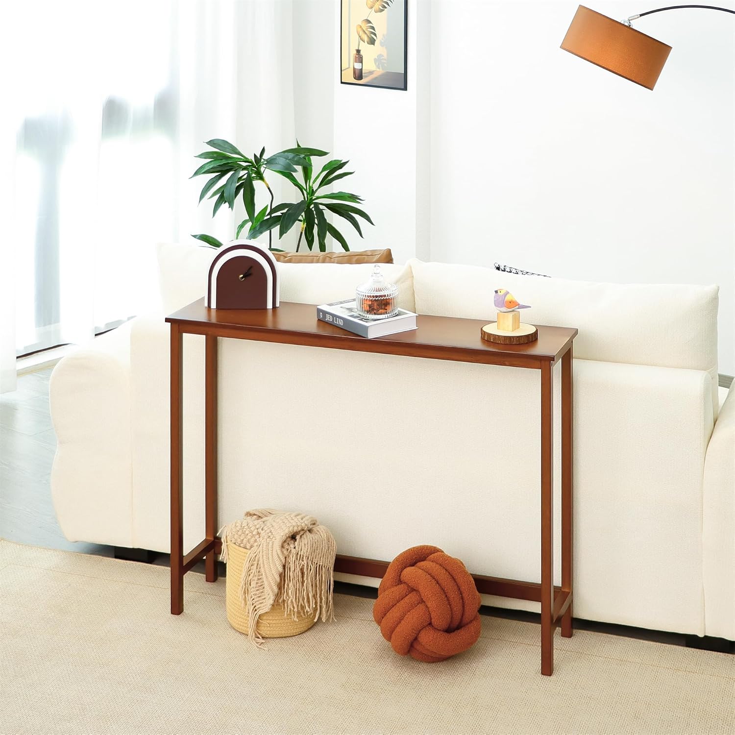 Bamboo Narrow Console Table, 39.4"(L) Wood Small Entryway Table, Accent Slim Hallway Tables, Thin Sofa Side Tables for Hallway, Living Room, Bedroom, Foyer, Walnut