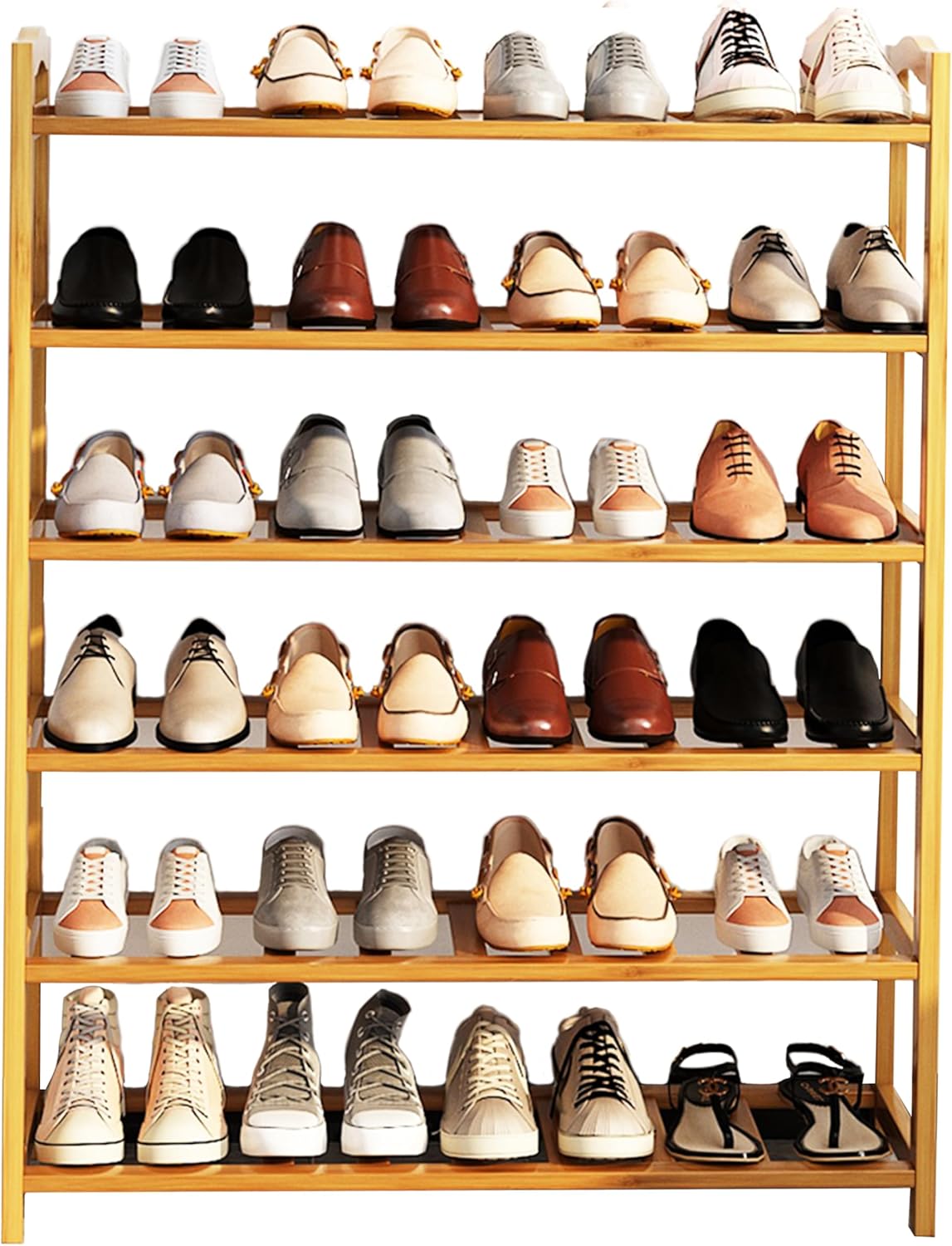 6-Tier Free Standing Shoe Racks, Bamboo Wood Shoe Rack for Entryway & Closet, Holds up to 24 Pairs of Shoes