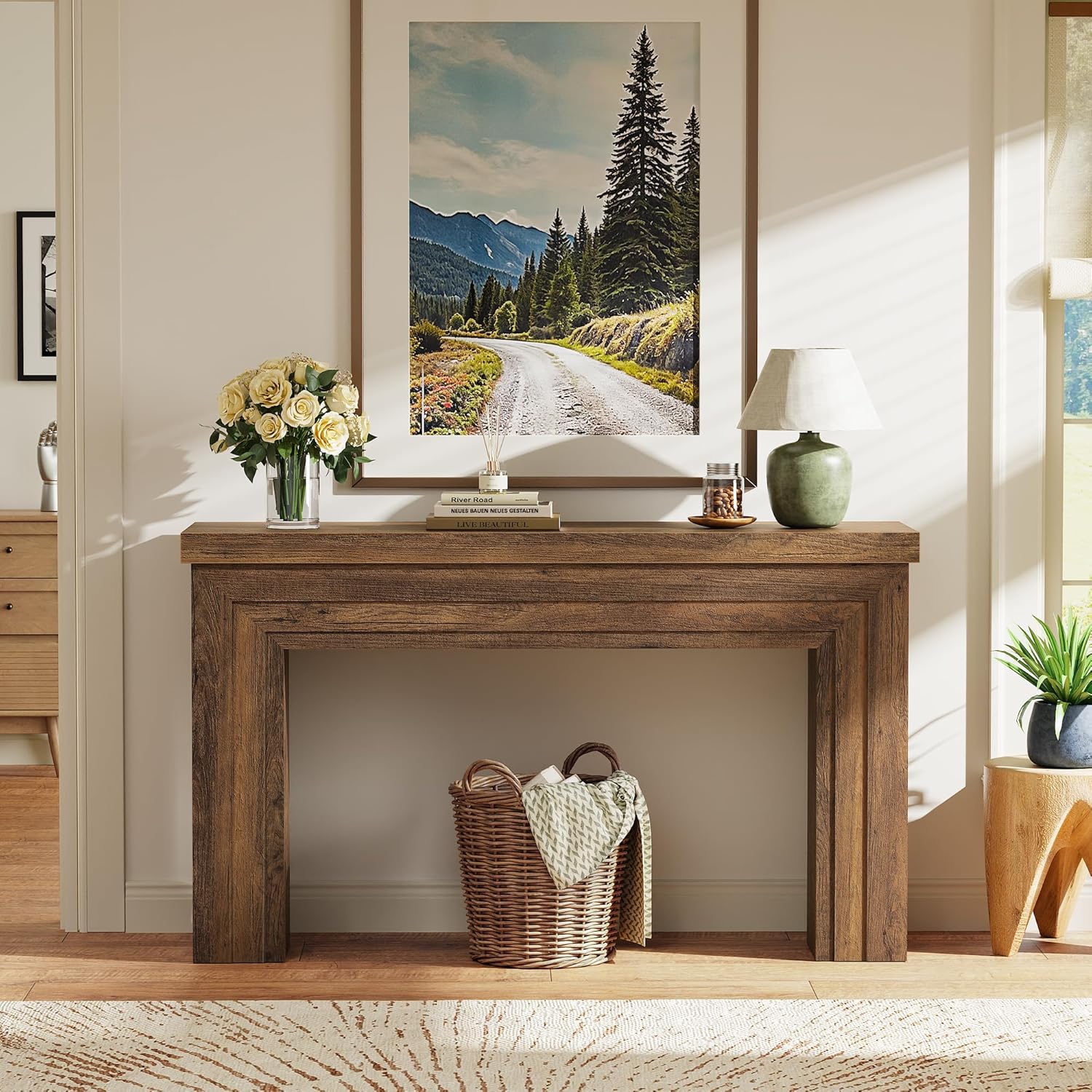 Huuger 54 Inch Entryway Table, Retangular Console Table with Storage, Farmhouse Sofa Table Behind the Couch, Long for Entrance, Hallway, Foyer, Living Room, Rustic Brown