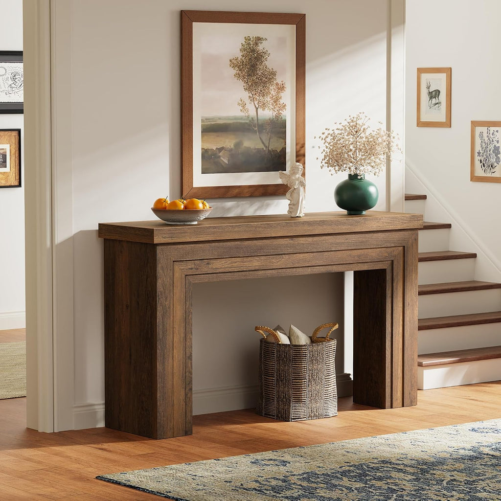 Huuger 54 Inch Entryway Table, Retangular Console Table with Storage, Farmhouse Sofa Table Behind the Couch, Long for Entrance, Hallway, Foyer, Living Room, Rustic Brown