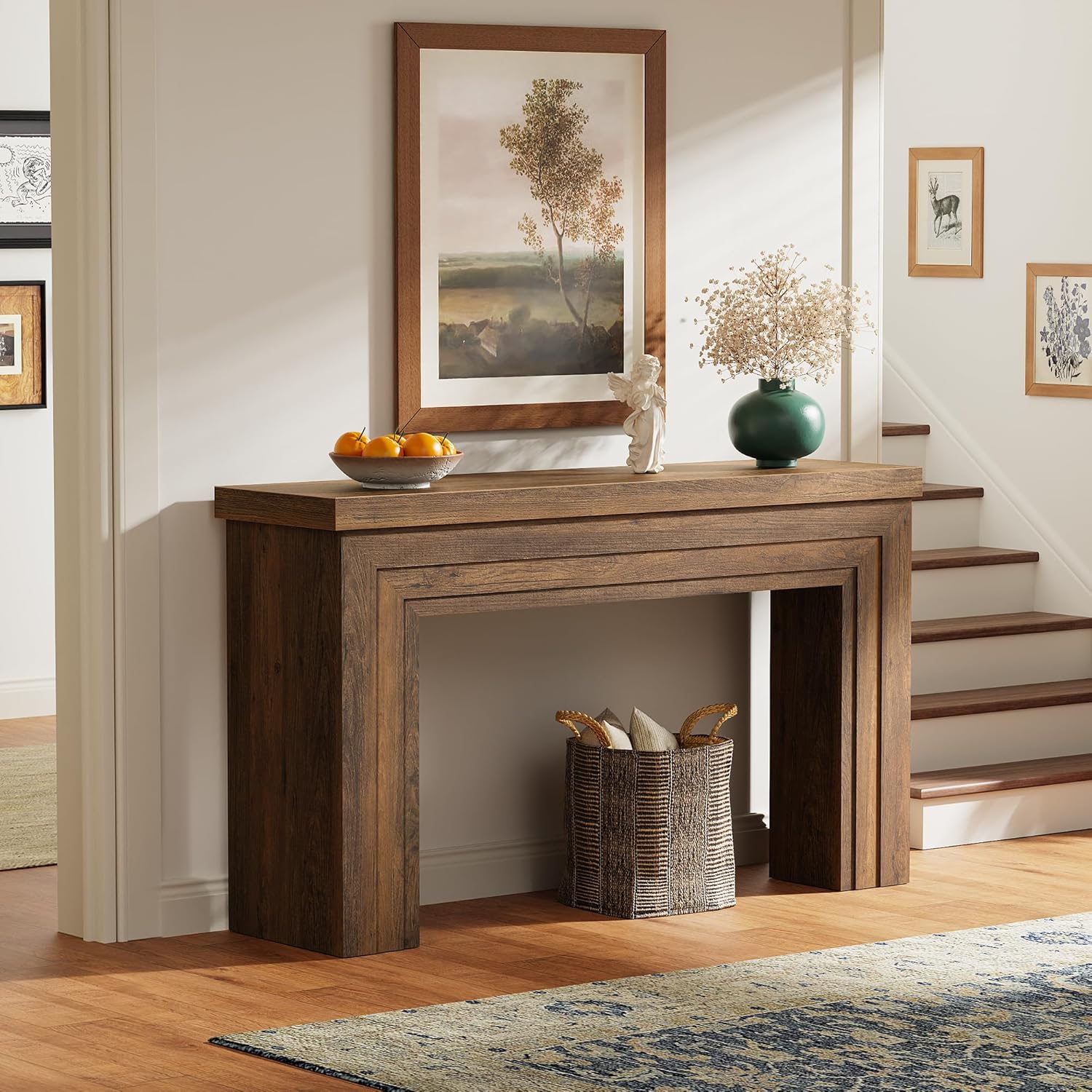 Huuger 54 Inch Entryway Table, Retangular Console Table with Storage, Farmhouse Sofa Table Behind the Couch, Long for Entrance, Hallway, Foyer, Living Room, Rustic Brown