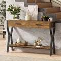 Console Tables, 55-Inches Walnut Console Table with Storage 3-Tier Farmhouse Narrow Entryway Table for Living Room, Hallway, Foyer(Brown)