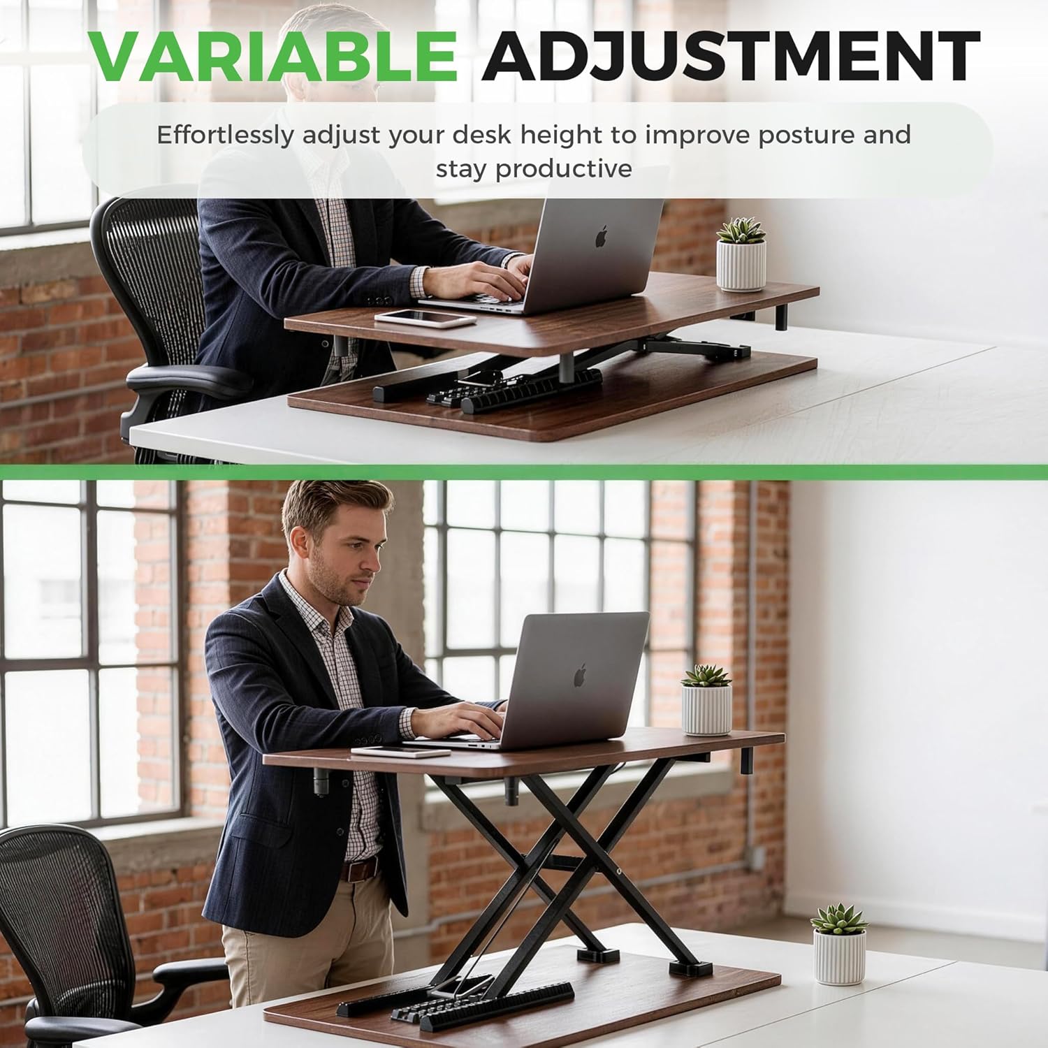 Standing Desk Converter Adjustable Height, 25.16" × 15.75" Height Adjustable Desktop Riser, No Assembly Required, Desktop Workstation for Laptop, Monitor and Office Use (Natural Wood) (Natural)