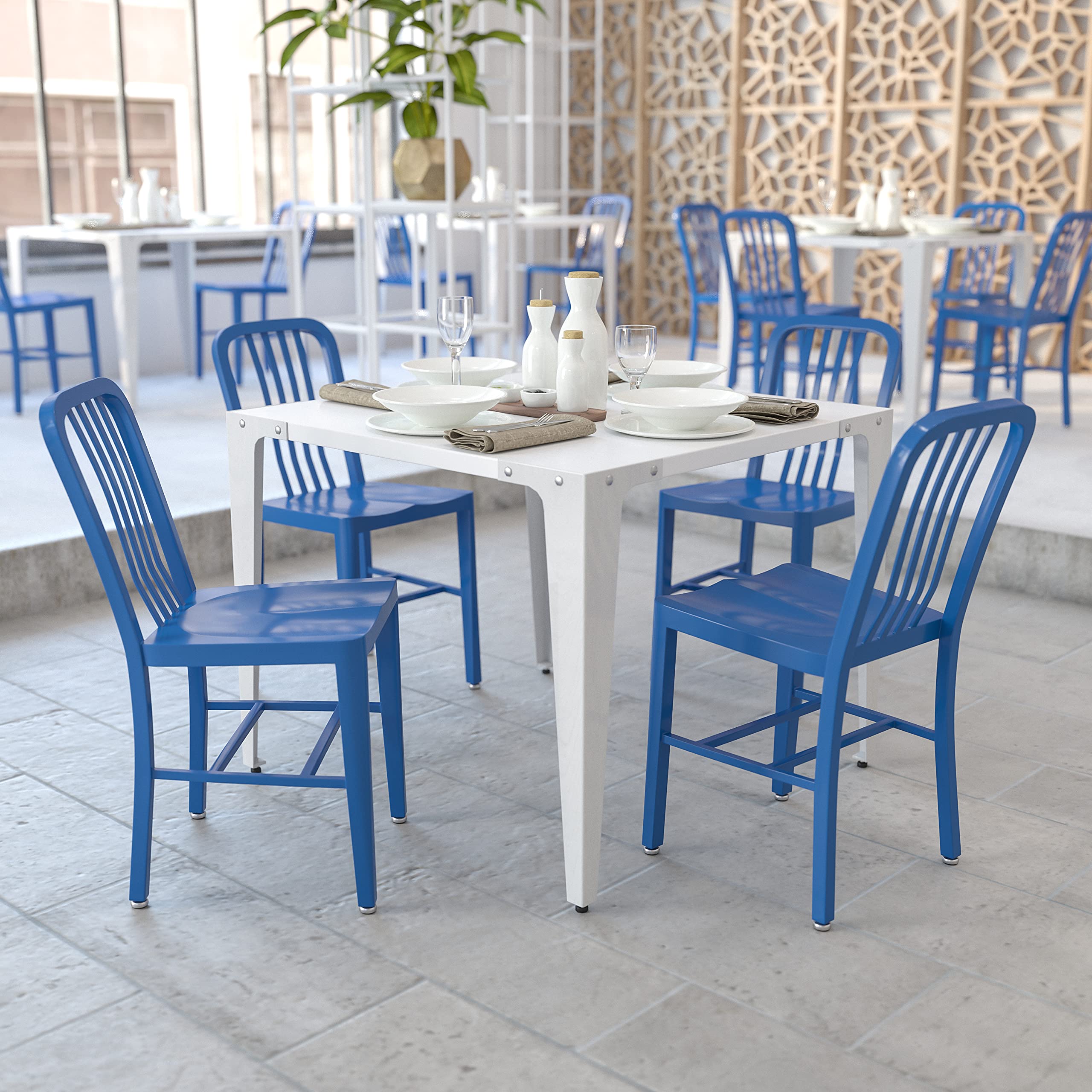 Flash Furniture Gael Indoor/Outdoor Modern Metal Dining Chairs, Commercial-Grade Galvanized Steel Restaurant Chairs, Set of 2, Silver