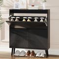 Shoe Cabinet Storage, Farmhouse Freestanding Organizer with 2 Flip Drawers and 4 Wooden feet, Narrow Shoe Rack Cabinet for Entryway, Foyer, Hallway, Black