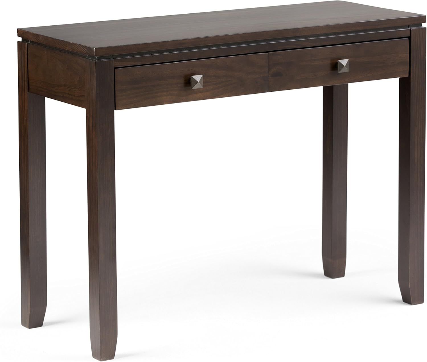 SIMPLIHOME Cosmopolitan Console Table - 38 inch Wide Solid Wood Sofa Table in Mahogany Brown, Contemporary Table for Entryway or Living Room with 2 Drawers, Floating Top, and Bronze Knobs