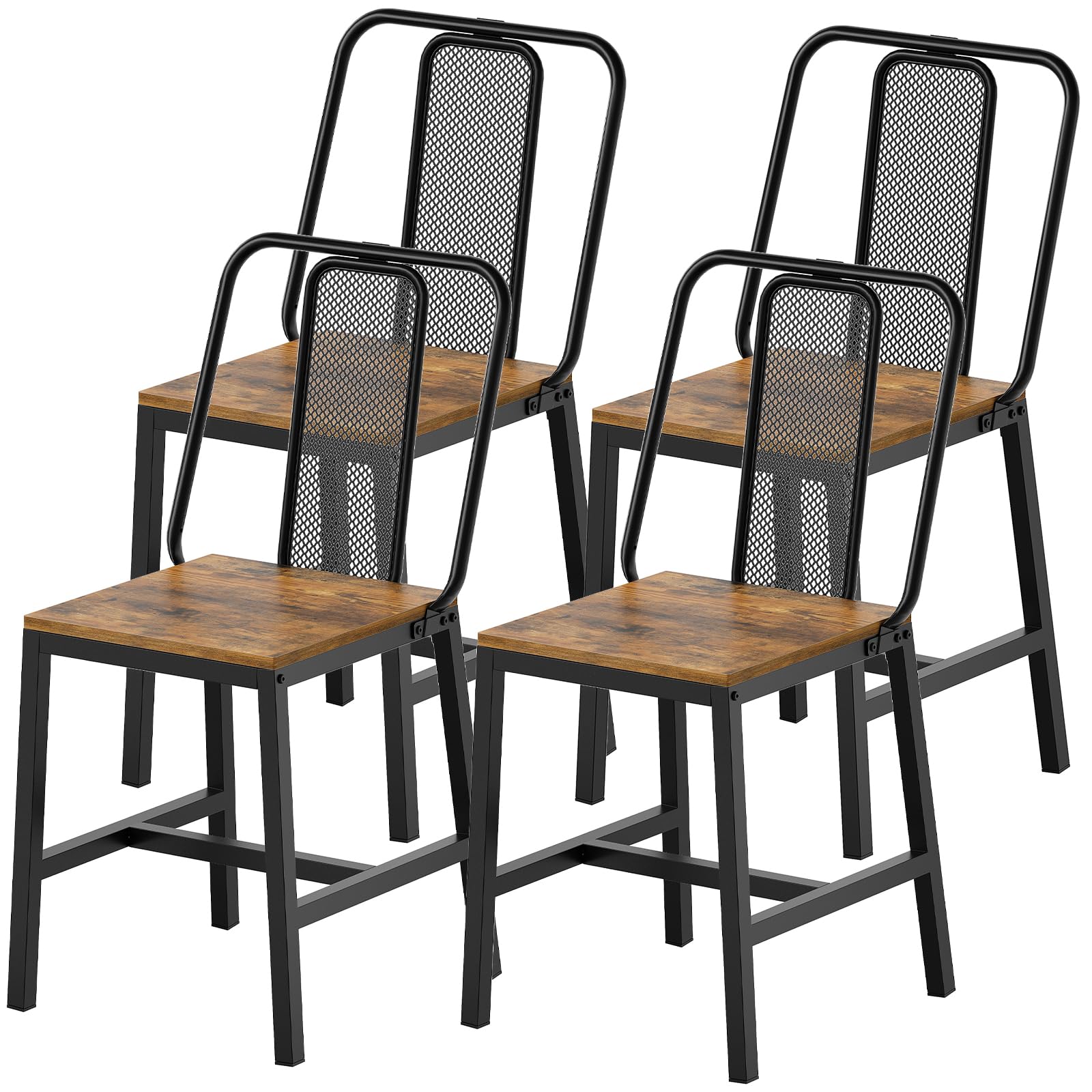 Dining Chairs Set of 4, Wooden Kitchen Chairs, Farmhouse Dining Chairs with Back Support, for Living Room, Kitchen, Rustic Brown and Black CY01L4BRN1