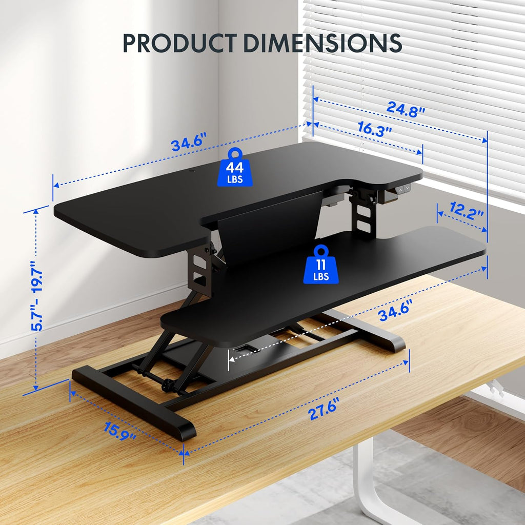 FLEXISPOT 35 inch Electric Standing Desk Converter, Motorized Stand up Desk Riser, Monitor and Laptop Workstation with Wide Keyboard Tray, Black
