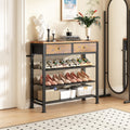 Kitstorack Shoe Rack, 5 Tier Shoe Organizer for 12-16 Pairs of Shoes, with 2 Drawers, 3 Fabric Shelves and Wooden Top, Shoe Rack for Closet Entryway, Rustic Brown