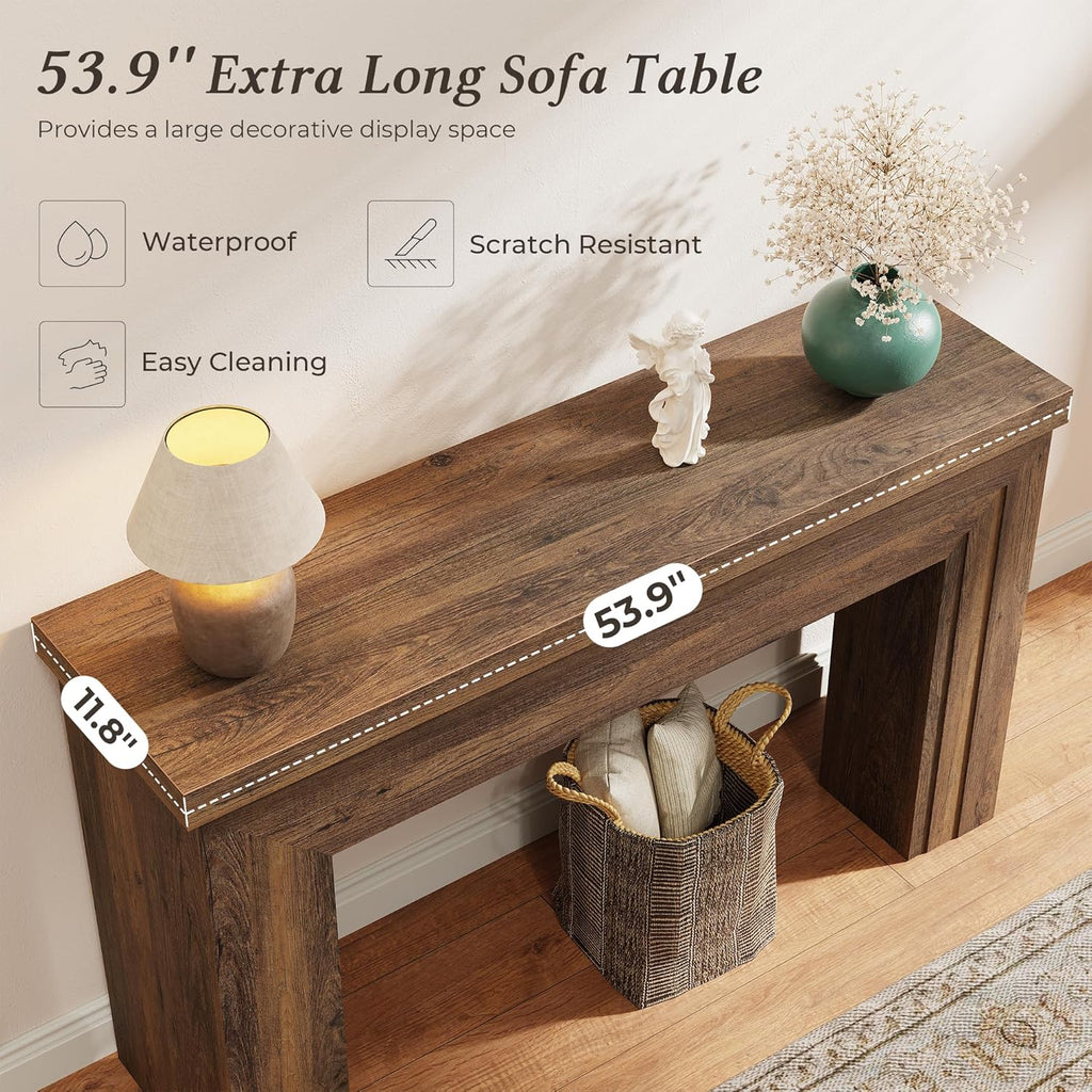 Huuger 54 Inch Entryway Table, Retangular Console Table with Storage, Farmhouse Sofa Table Behind the Couch, Long for Entrance, Hallway, Foyer, Living Room, Rustic Brown