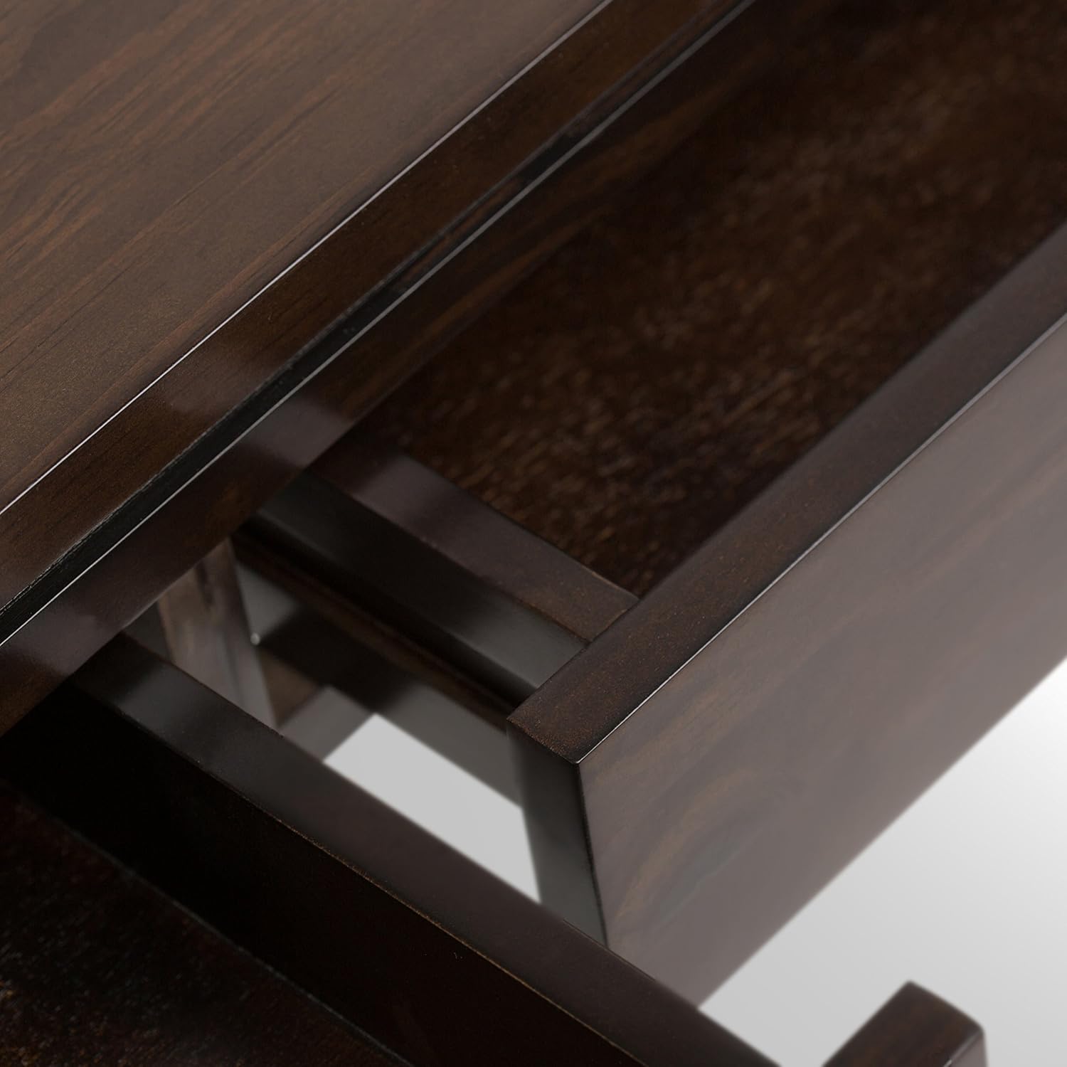 SIMPLIHOME Cosmopolitan Console Table - 38 inch Wide Solid Wood Sofa Table in Mahogany Brown, Contemporary Table for Entryway or Living Room with 2 Drawers, Floating Top, and Bronze Knobs