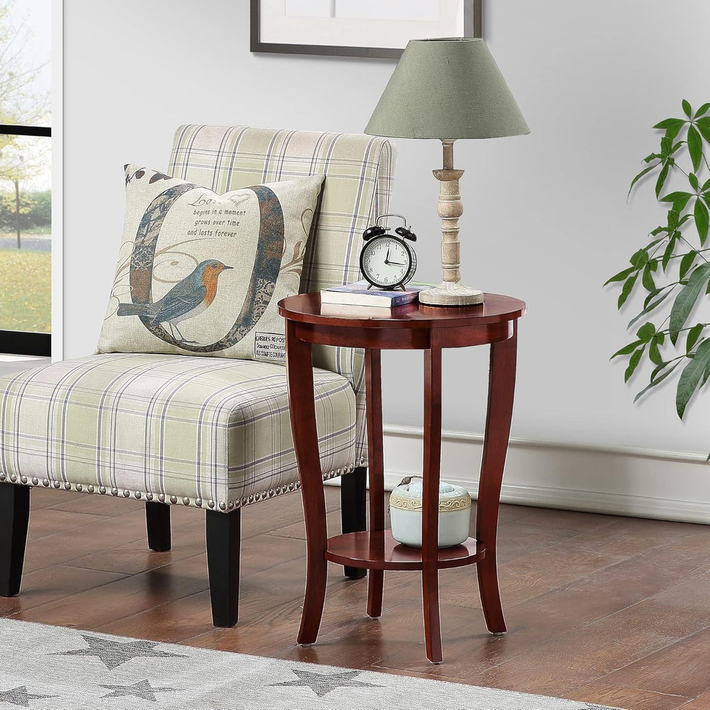 Convenience Concepts American Heritage Round End Table with Shelf, Mahogany