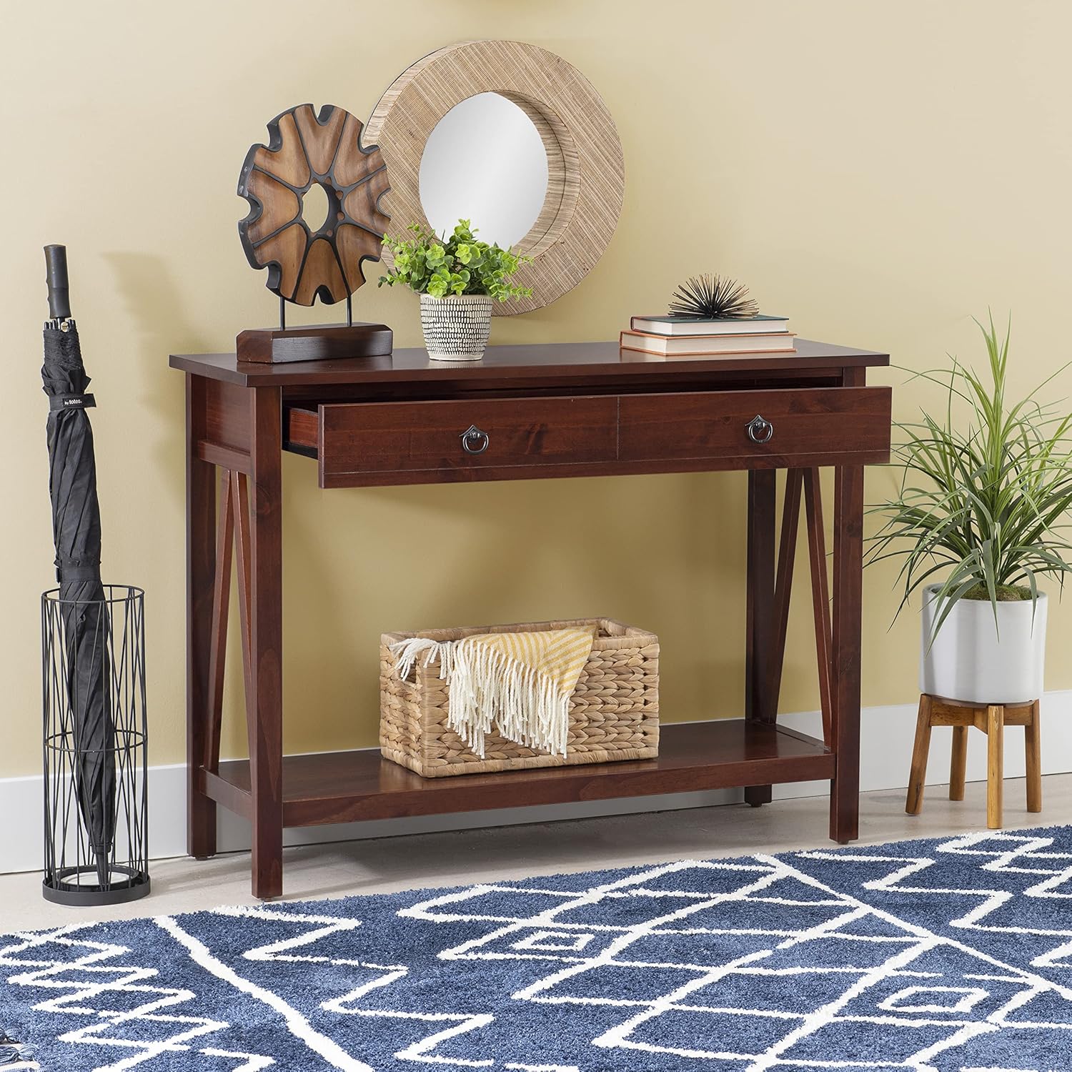 Linon Home Dcor Console Table, 42.01"w x 13.98"d x 30.71"h, Antique Tobacco