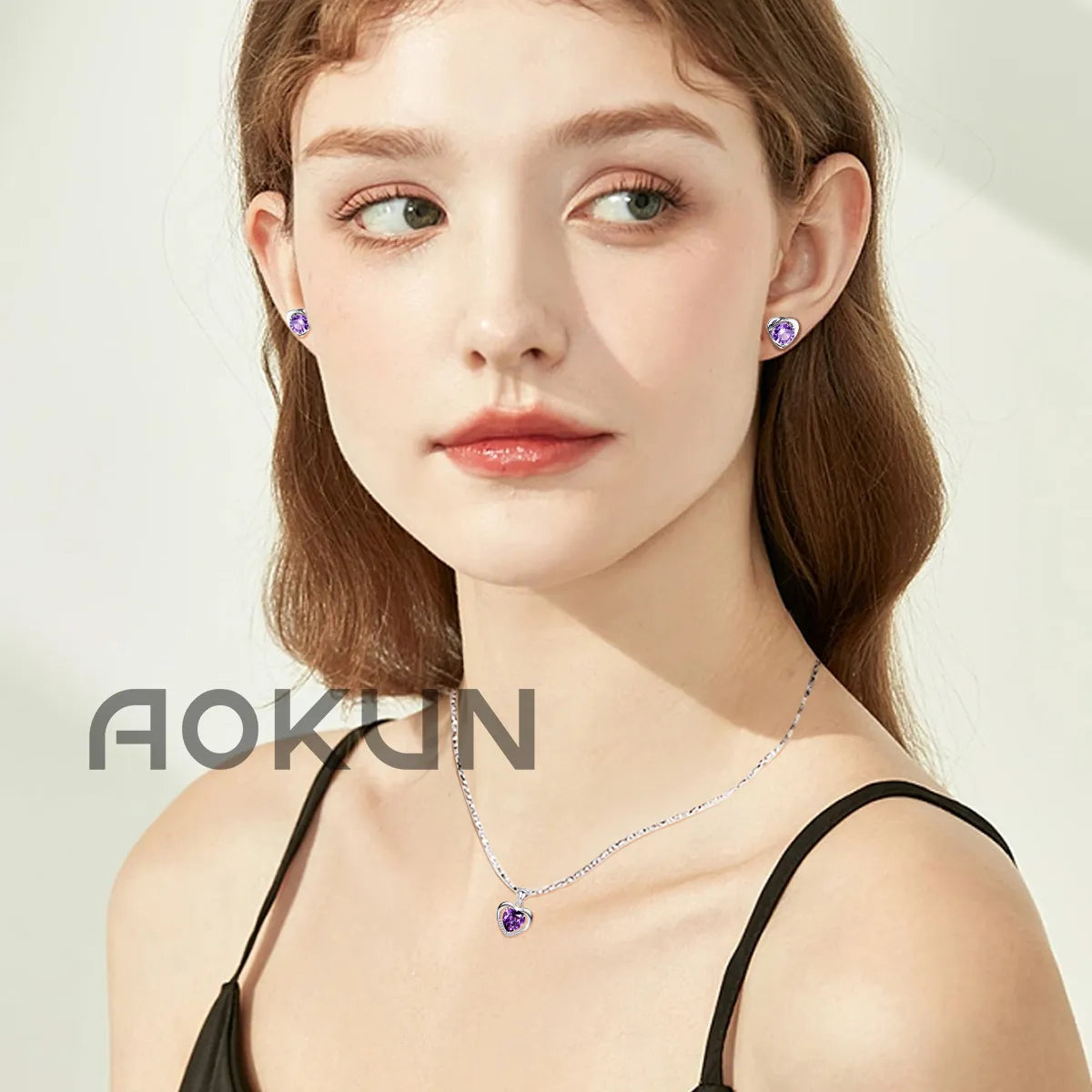 AOKUN Collar Y Aretes Dije Corazón Cristal Mujer,regalo Para Mujer Regalos de San Valentín
