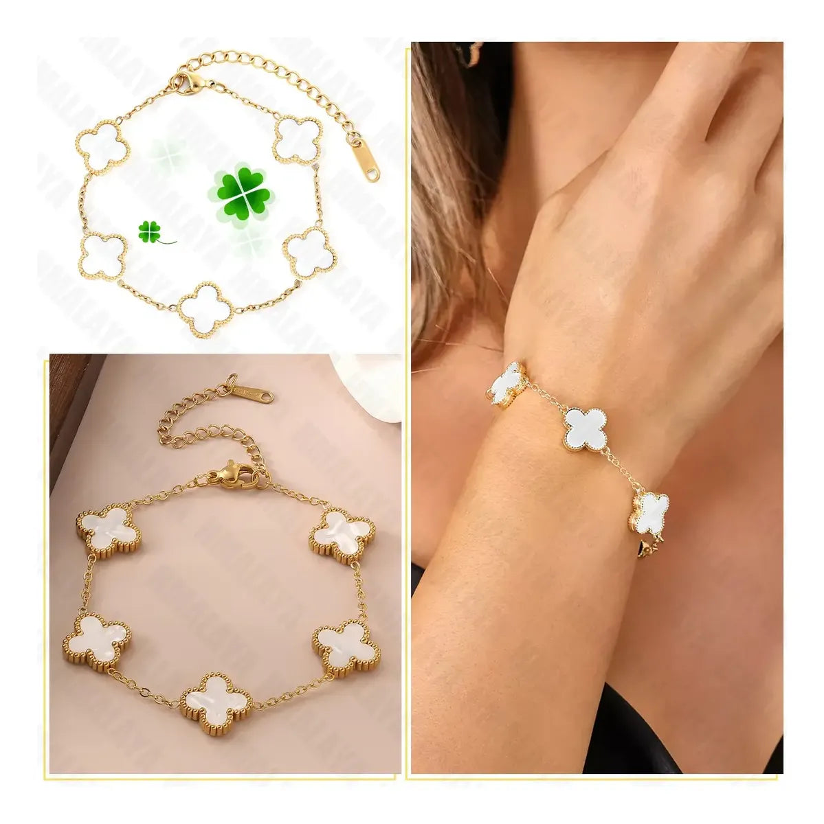 2 Pulsera Trébol Cuatro Acero Inoxidable Regalo Novia Mujer