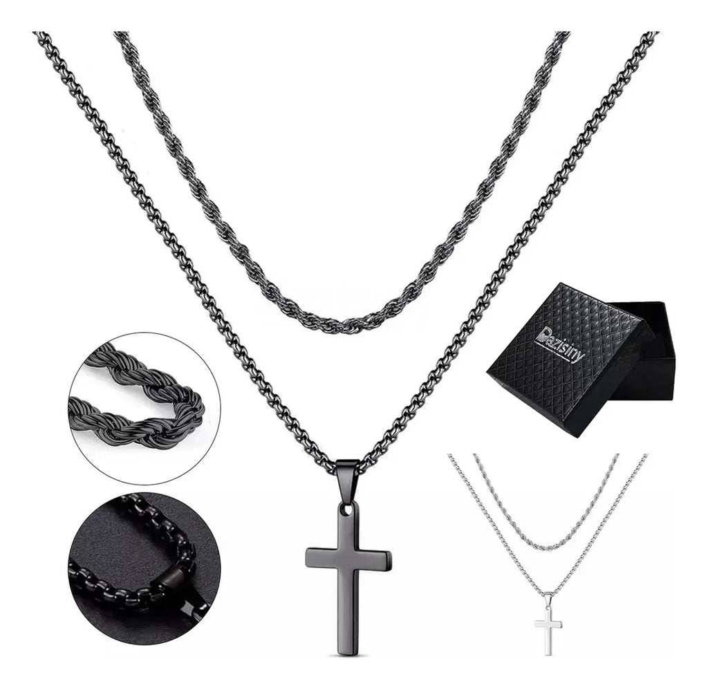 Dazisiny Collar Cadenas Cruz Dijes Hombres Joyeria Acero Inoxidable Plata.Regalos para novio y hombres,papá.Regalos de San Valentín