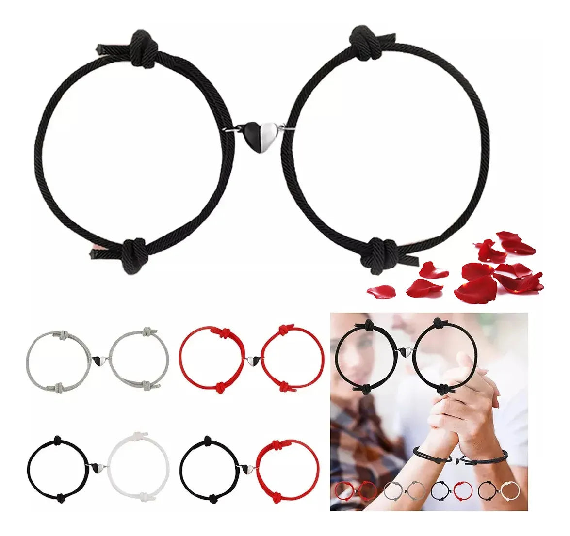 Dazisiny Pulseras Para Parejas Ajustables Con Imán Love,Amor Eterno Negro/negro.Regalos San Valentín.regalo de aniversario.Regalos para Hombre, Mujeres,Novio, Novia,pareja