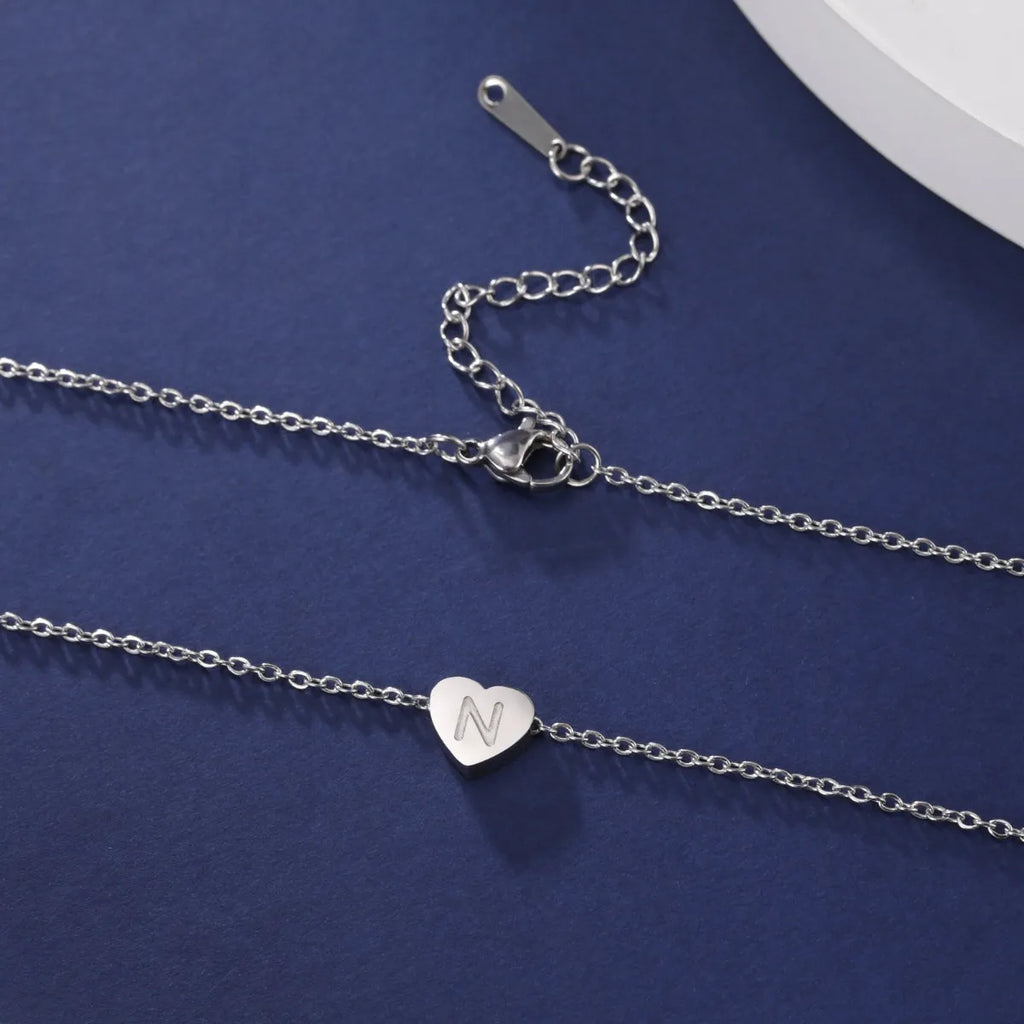 Collar De Corazón Dije Letra De Acero Inoxidable Para Mujer