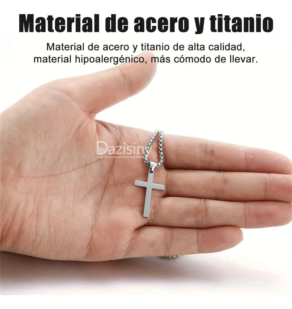 Dazisiny Collar Cadenas Cruz Dijes Hombres Joyeria Acero Inoxidable Plata.Regalos para novio y hombres,papá.Regalos de San Valentín