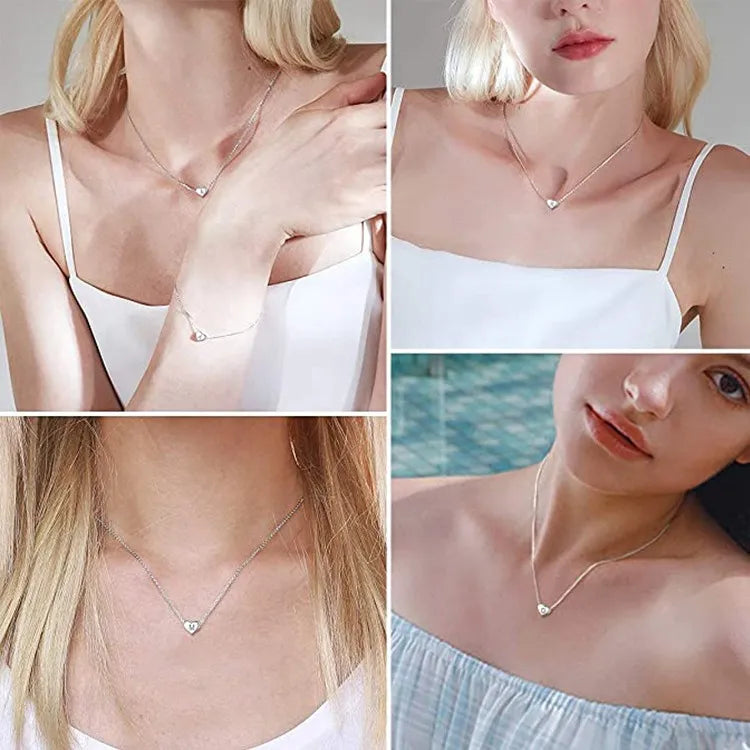 Collar De Corazón Dije Letra De Acero Inoxidable Para Mujer