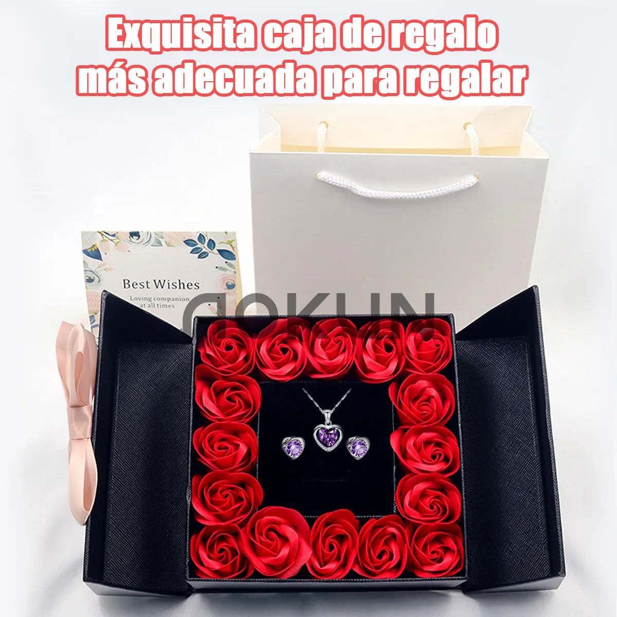 AOKUN Collar Y Aretes Dije Corazón Cristal Mujer,regalo Para Mujer Regalos de San Valentín