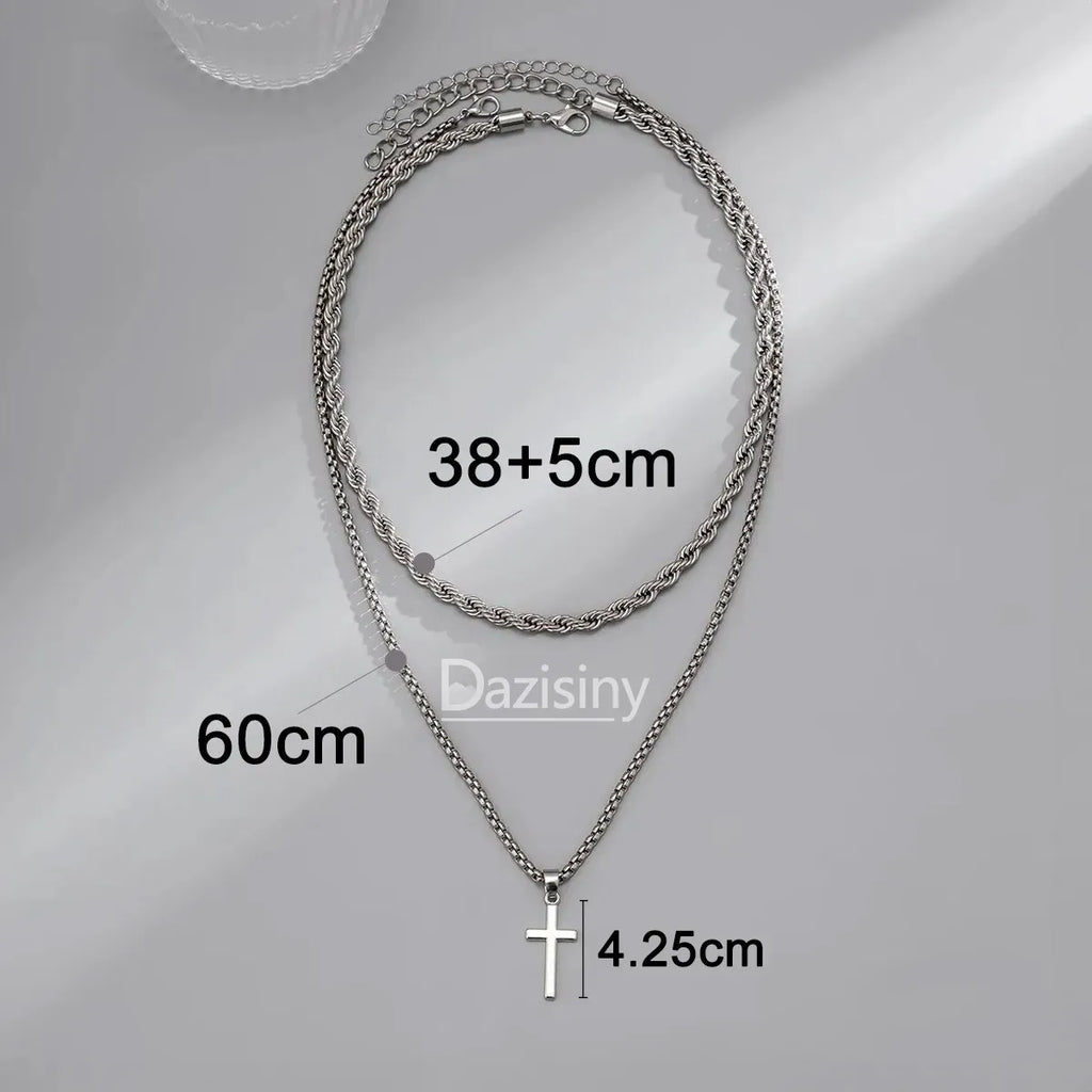 Dazisiny Collar Cadenas Cruz Dijes Hombres Joyeria Acero Inoxidable Plata.Regalos para novio y hombres,papá.Regalos de San Valentín